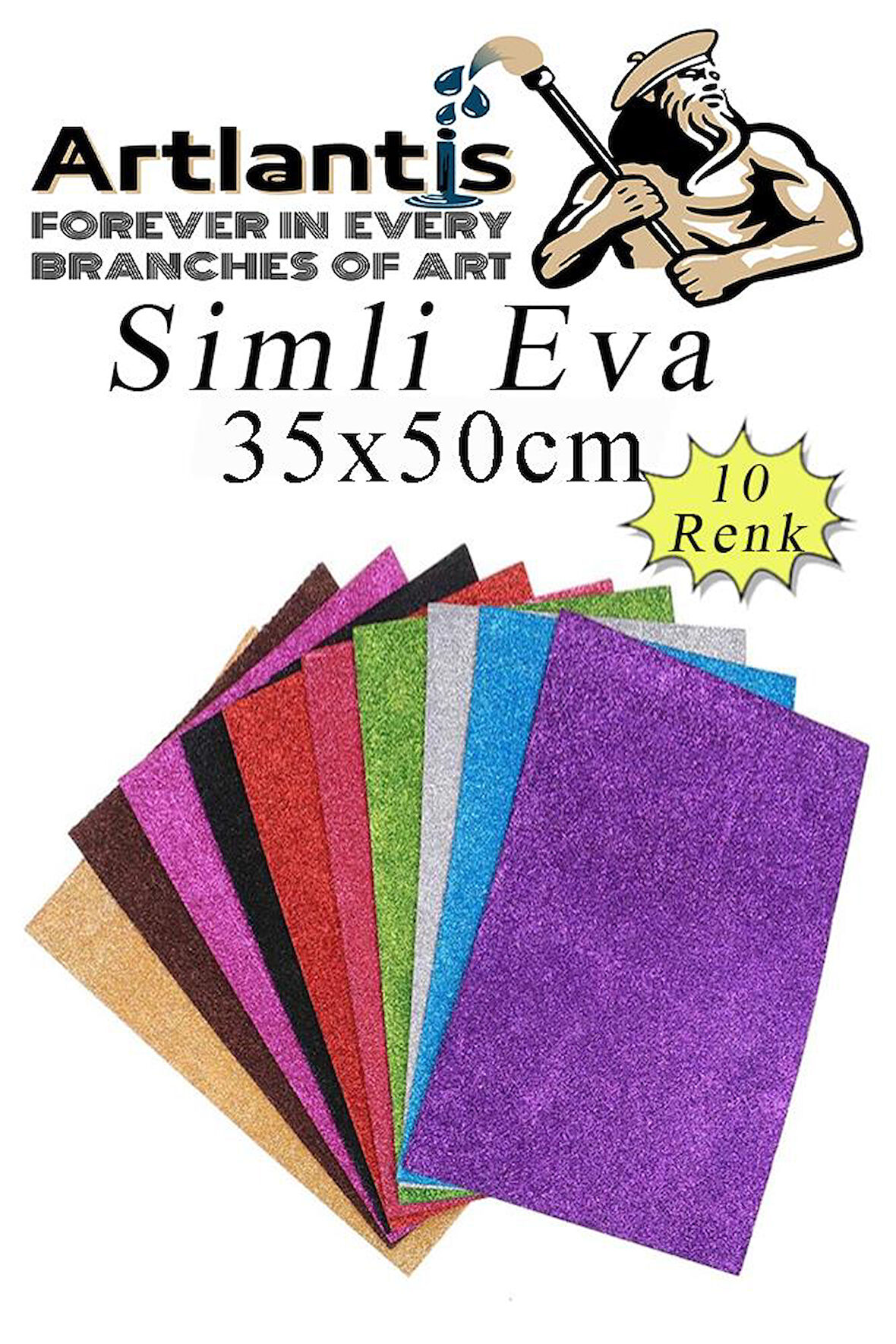 Simli Eva 35x50 cm 10 Renk 1 Paket Simli Eva Süngeri 10'lu Okul Kreş Anasınıfı Elişi Etkinlikleri
