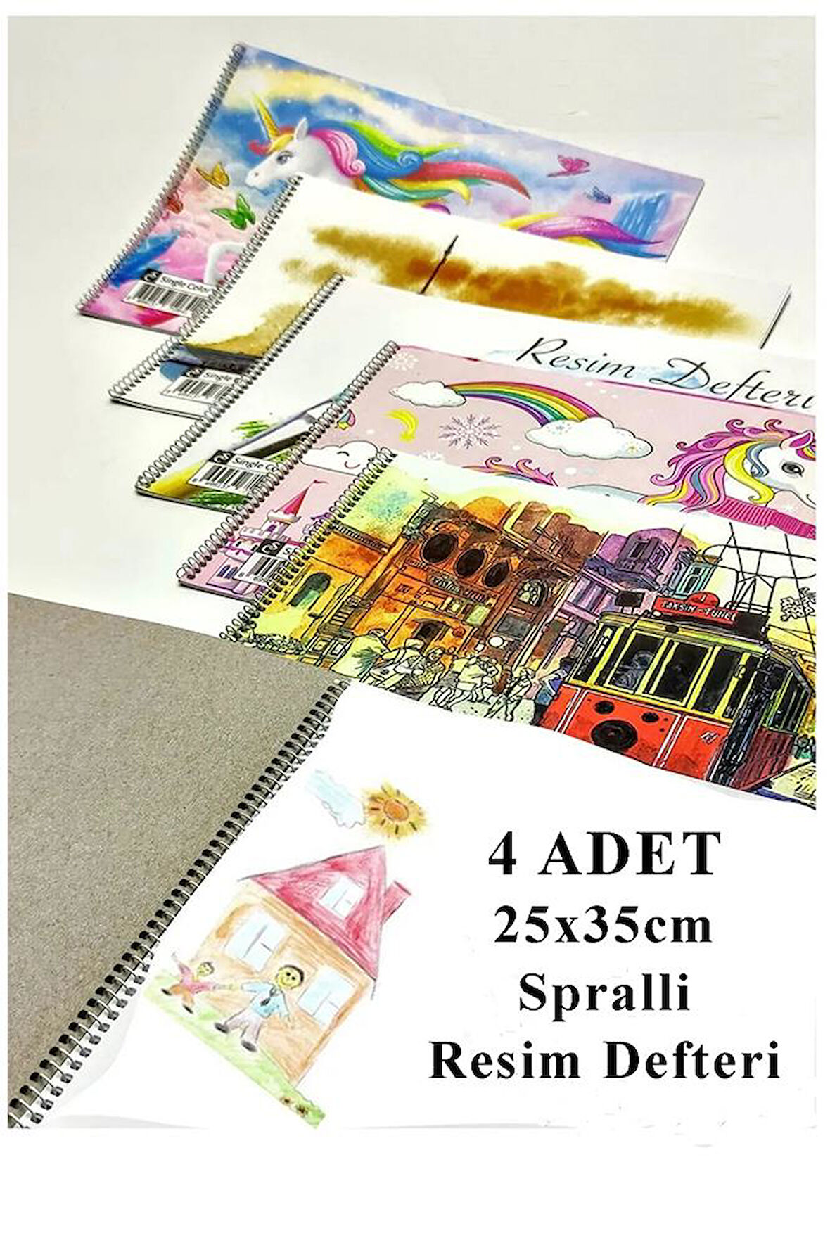 Resim Defteri 15 Yaprak 25x35 cm 4 Adet Spiralli Orta Boy Resim Defteri Karton Kapak 110 gr Öğrenci Okul