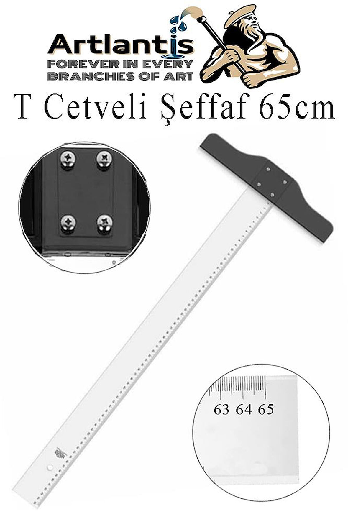 T Cetveli Şeffaf 65 cm 1 Adet Plastik Mika T Cetveli Çizim Cetveli Mimarlık Mühendislik Öğrenci Tasarım Cetveli