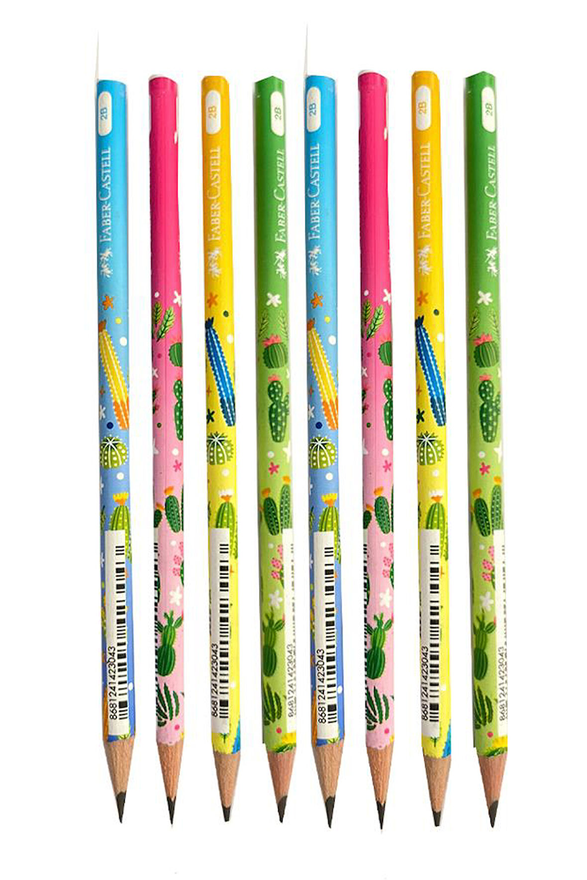 Kaktüs Yuvarlak Kurşun Kalem 8 Adet 1 Paket Faber Kurşun Kalem 2B Siyah Kurşun Kalem Kaktüs Desenli 2B Kalem