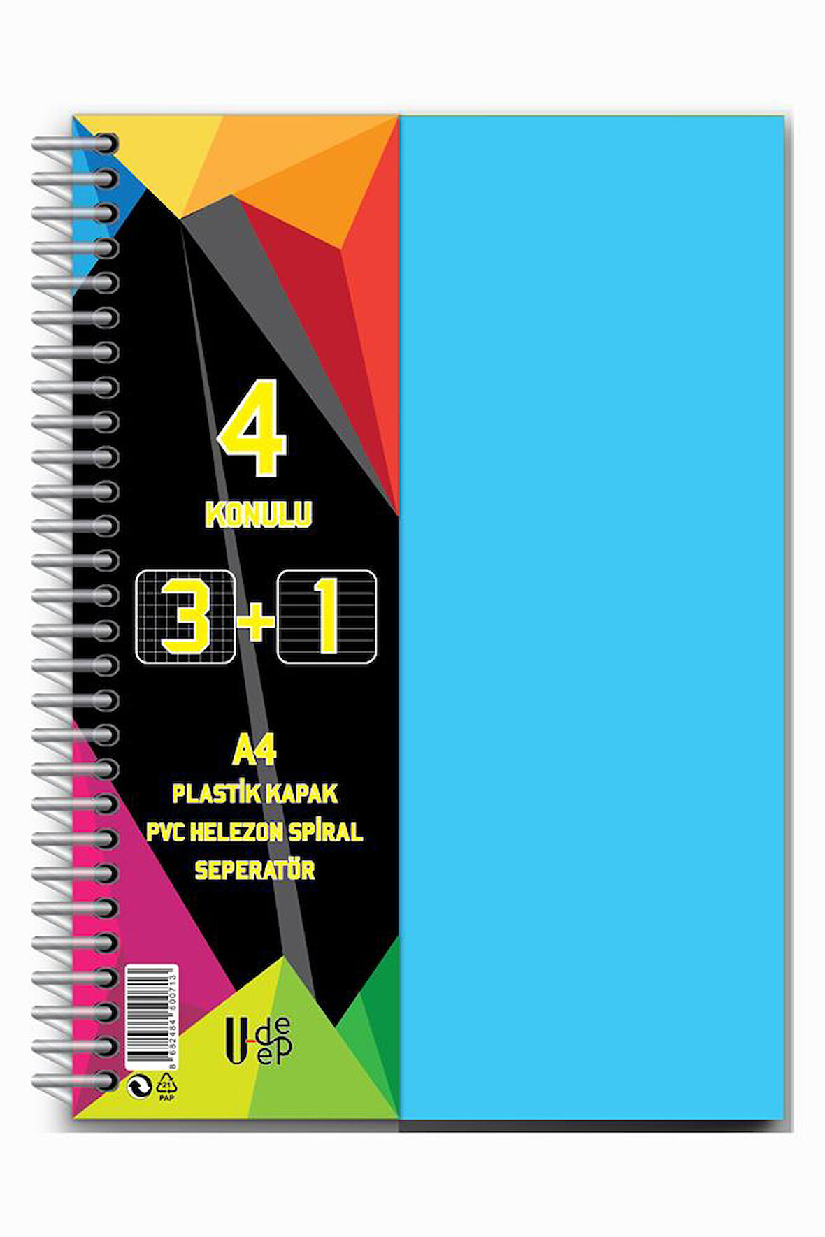 3+1 Ayraçlı Defter 4 Konulu 100 Yaprak 1 Adet 3 Kareli 1 Çizgili Spralli Plastik Kapak Seperatörlü