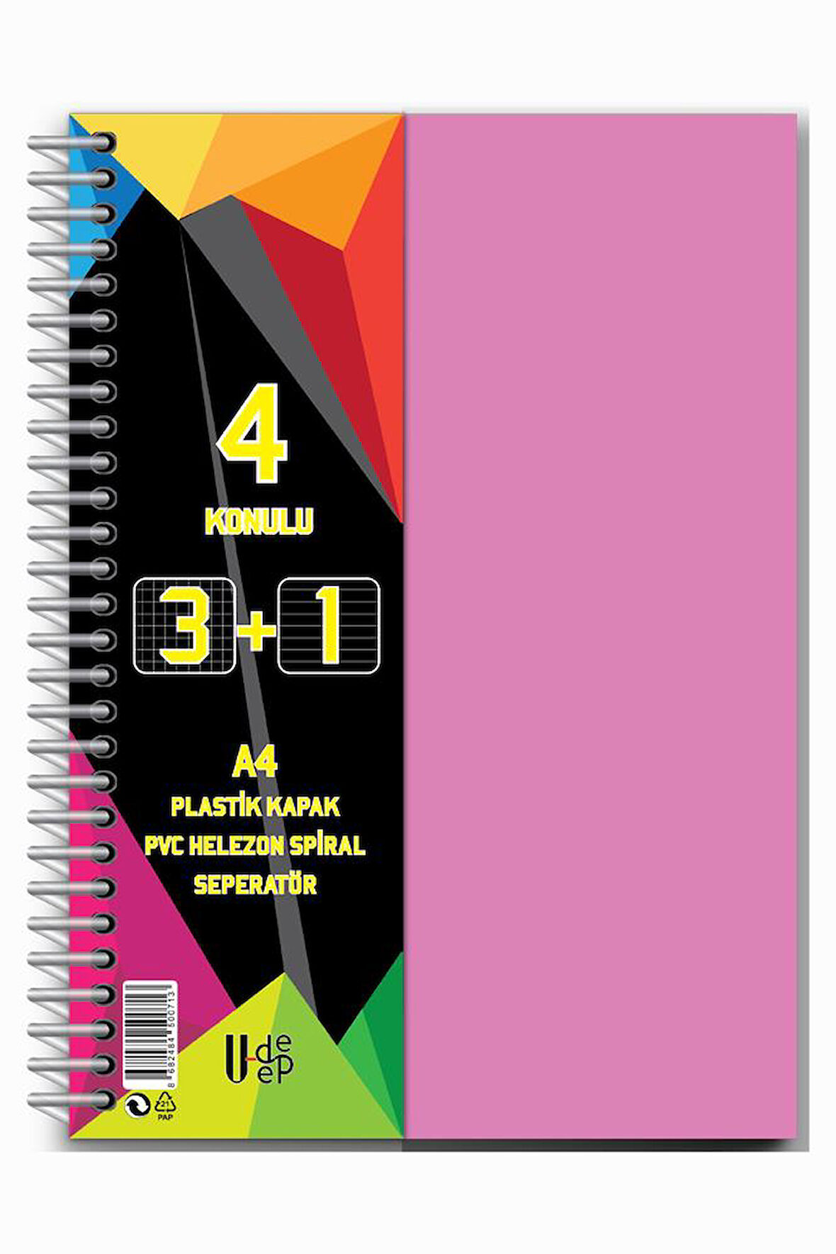 3+1 Ayraçlı Defter 4 Konulu 100 Yaprak 1 Adet 3 Kareli 1 Çizgili Spralli Plastik Kapak Seperatörlü