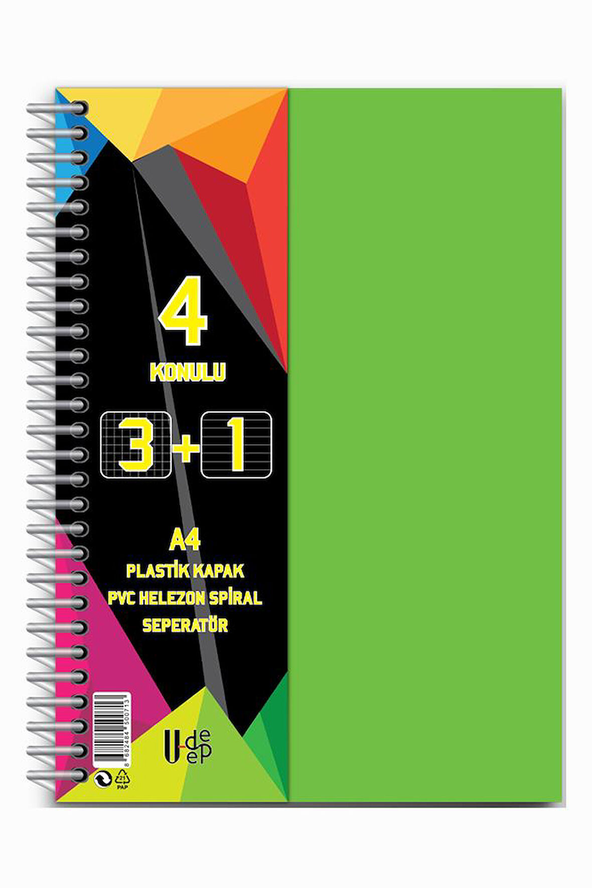 3+1 Ayraçlı Defter 4 Konulu 100 Yaprak 1 Adet 3 Kareli 1 Çizgili Spralli Plastik Kapak Seperatörlü