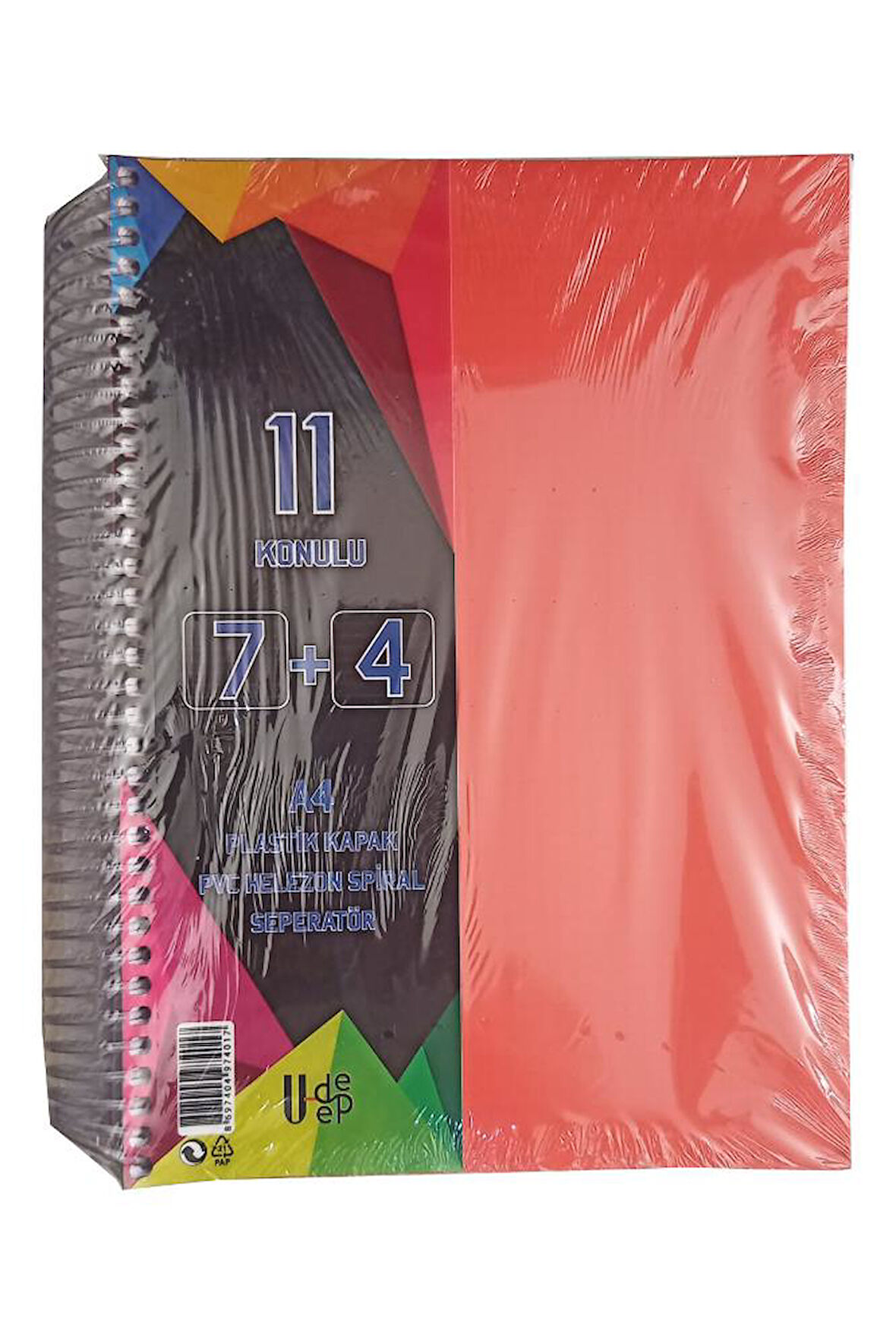 7+4 Ayraçlı Defter 11 Konulu 225 Yaprak 1 Adet 7 Kareli 4 Çizgili Spralli Plastik Kapak Seperatörlü