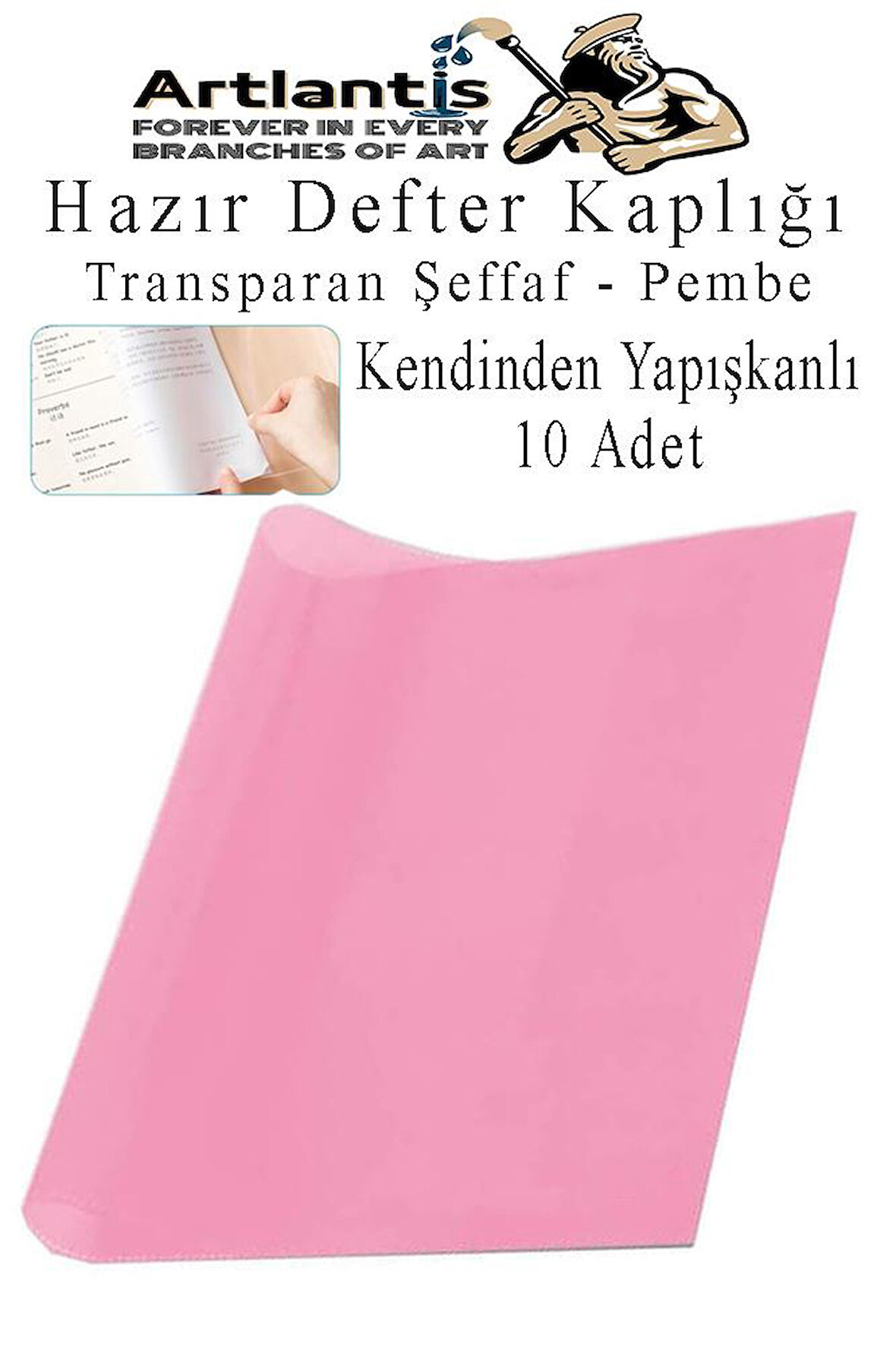 Hazır Defter Kaplığı Şeffaf Buzlu Pembe A4 10 Adet 1 Paket Cırtlı Ayarlanabilir Kendinde Yapışkanlı Kaplık Okul Sınıf