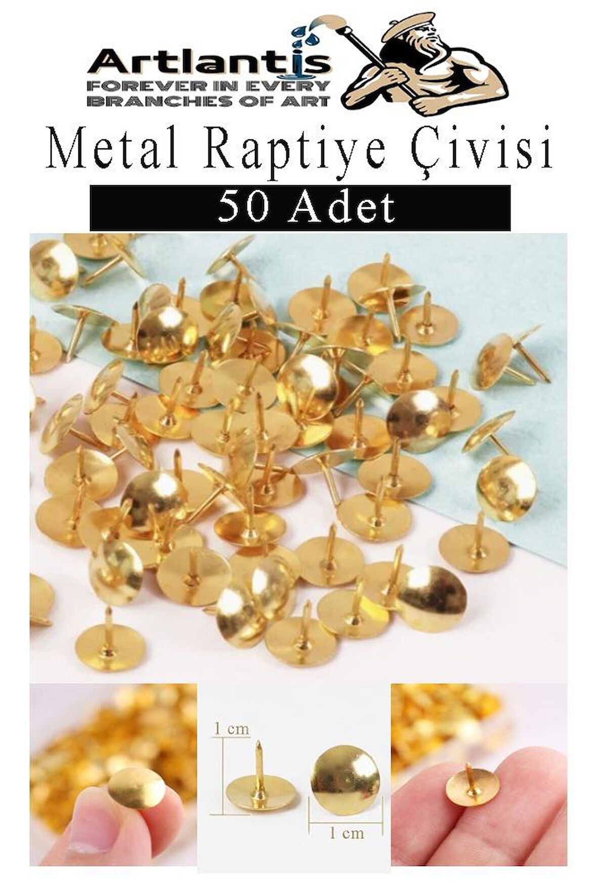 Metal Raptiye Çivisi 50 Adet 1 Paket Perçinli Altın Sarı Raptiye Nikel Kaplamalı Ev Okul Büro Yuvarlak Raptiye