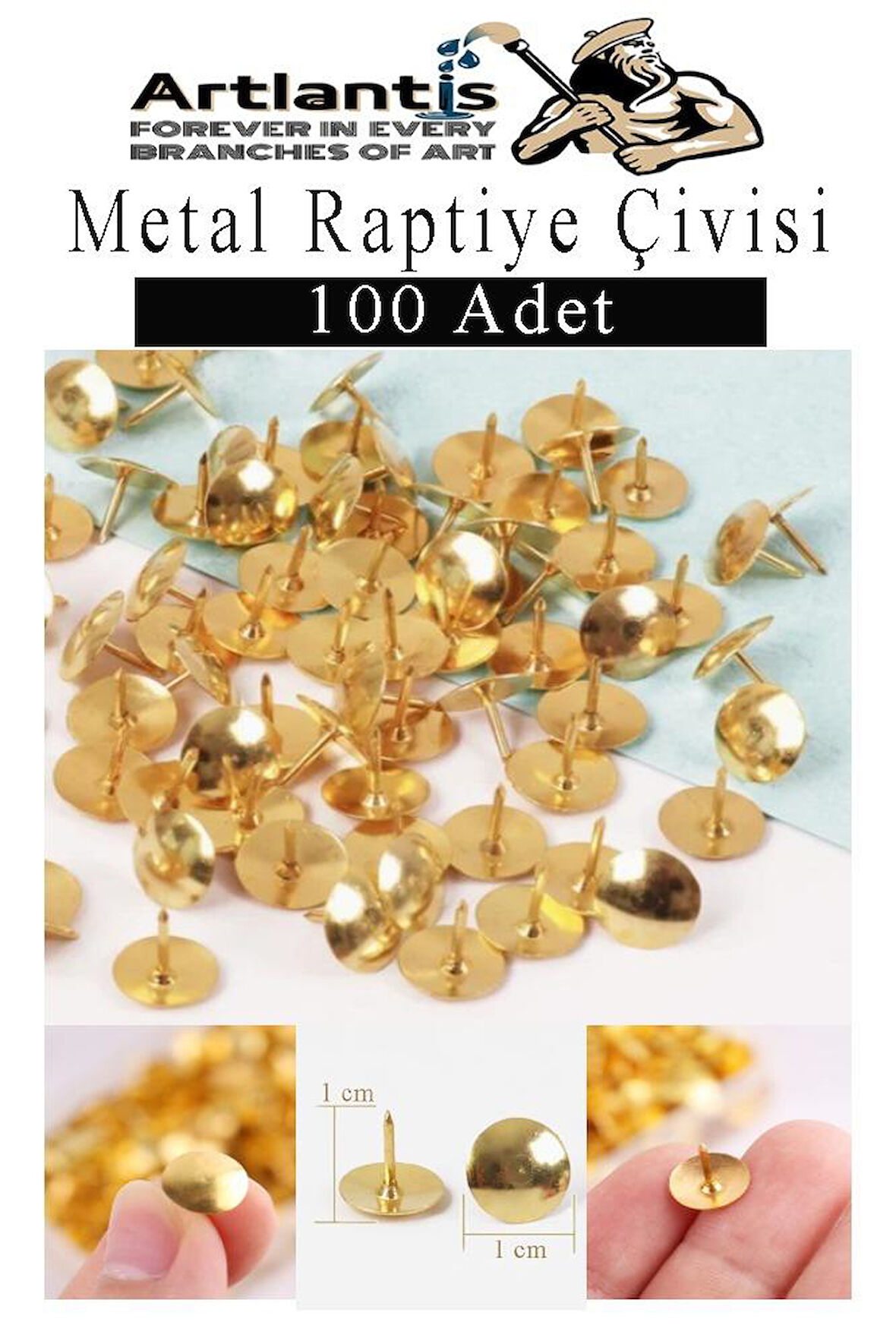 Metal Raptiye Çivisi 100 Adet 1 Paket Perçinli Altın Sarı Raptiye Nikel Kaplamalı Ev Okul Büro Yuvarlak Raptiye 