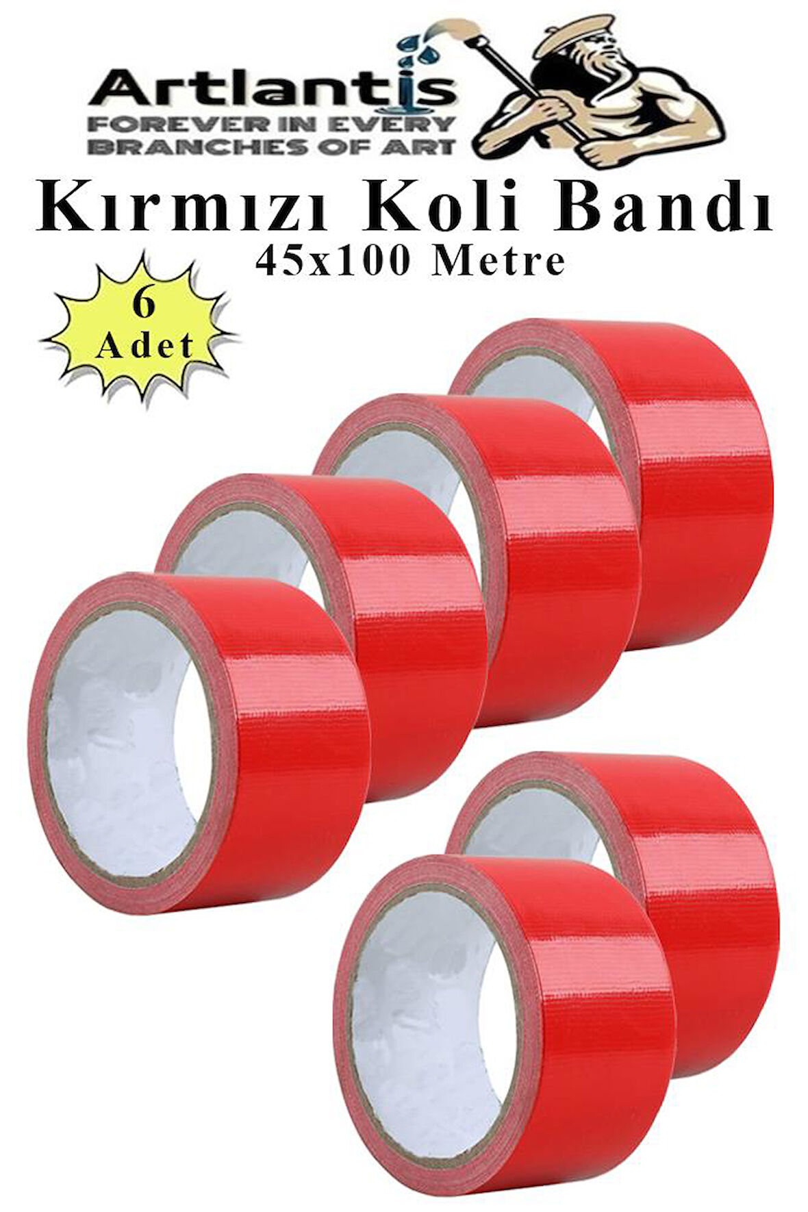 Kırmızı Koli Bantı 100 Metre 6 Adet 45mm x 100 Metre Renkli Koli Bandı Extra Güçlü Formül Akrilik Koli Bandı