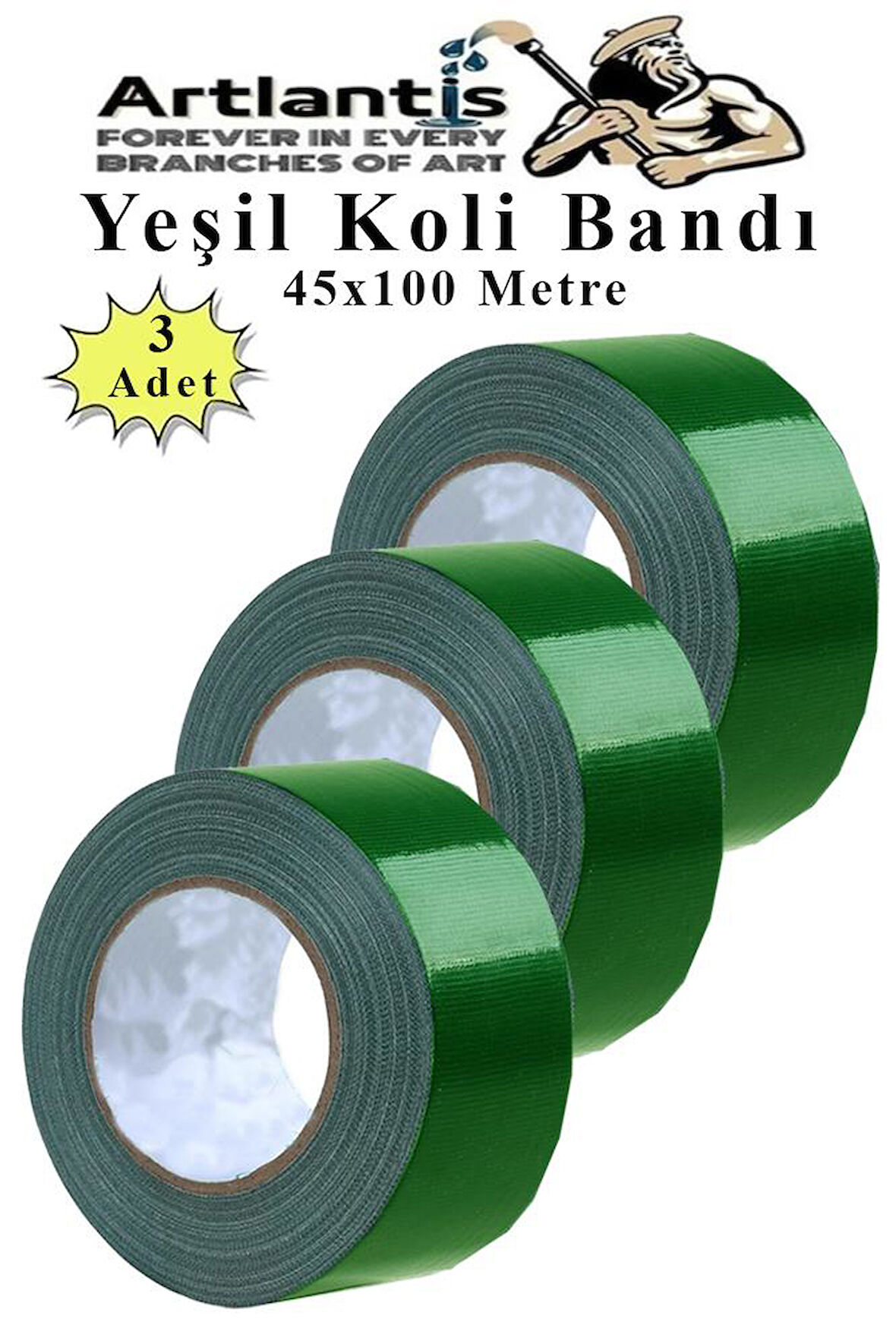 Yeşil Koli Bantı 100 Metre 3 Adet 45mm x 100 Metre Renkli Koli Bandı Extra Güçlü Formül Akrilik Koli Bandı