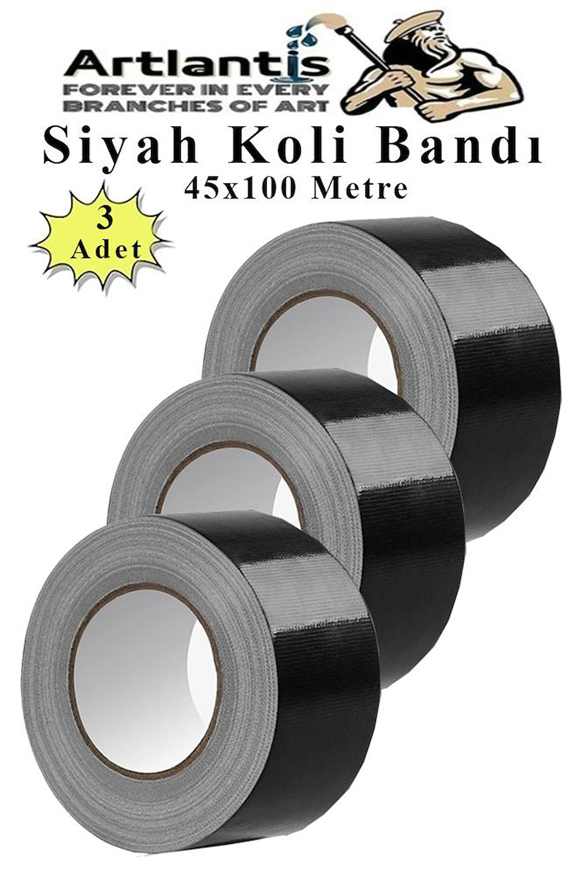 Siyah Koli Bantı 100 Metre 3 Adet 45mm x 100 Metre Renkli Koli Bandı Extra Güçlü Formül Akrilik Koli Bandı
