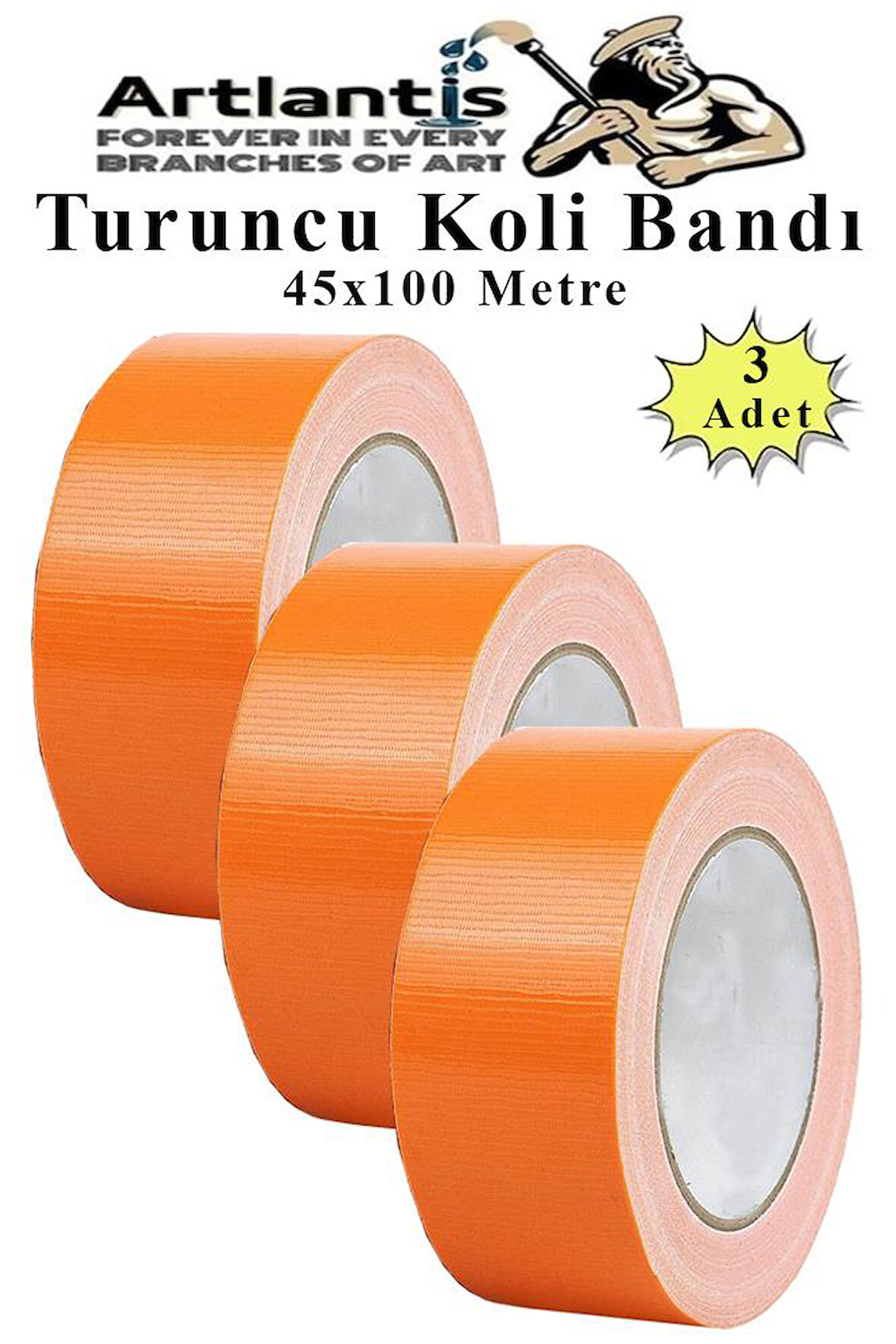 Turuncu Koli Bantı 100 Metre 3 Adet 45mm x 100 Metre Renkli Koli Bandı Extra Güçlü Formül Akrilik Koli Bandı