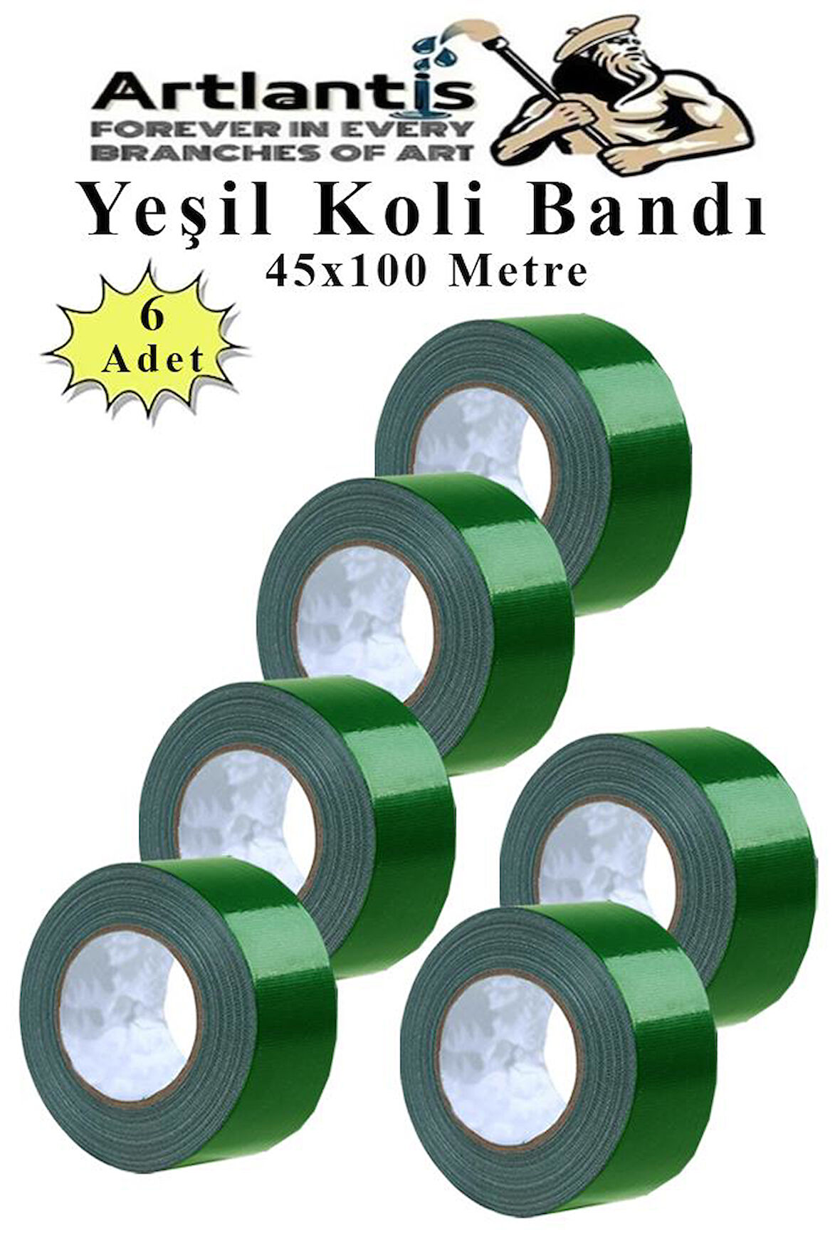 Yeşil Koli Bantı 100 Metre 6 Adet 45mm x 100 Metre Renkli Koli Bandı Extra Güçlü Formül Akrilik Koli Bandı