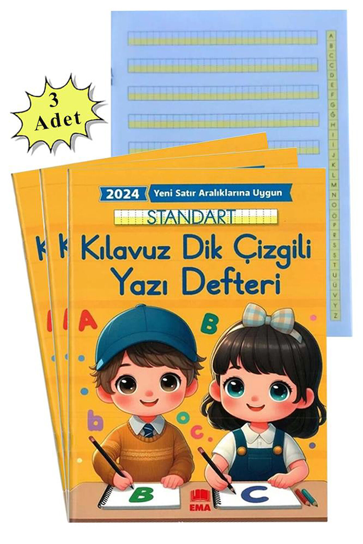 Yeni Müfradat Güzel Yazı Defteri Orta Boy 16.5x24  24 Yaprak 3 Adet Standart Kılavuz Dik Çizgili Yazı Defteri Satır Aralıklarına Uygun