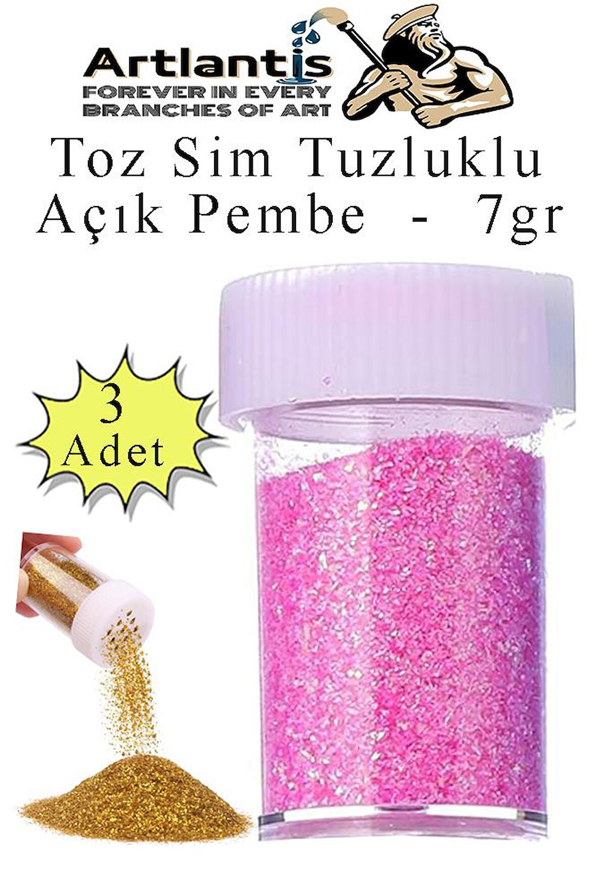 Açık Pembe Toz Sim Tuzluklu 7 gr 3 Adet Renkli Toz Sim Epoksi Reçine Okul Etkinlik Dekarasyon Slime