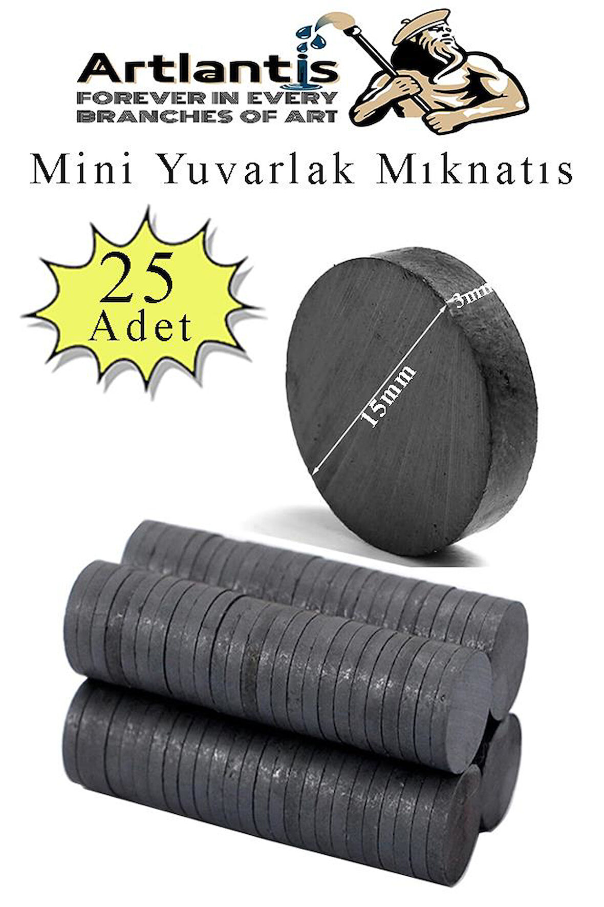 Yuvarlak Mıknatıs Mini 25 Adet 15x3 mm Mini Mıknatıs Seramik Kömür Mıknatıs Nişan Düğün Sünnet Çok Amaçlı Süsleme Mıknatıs