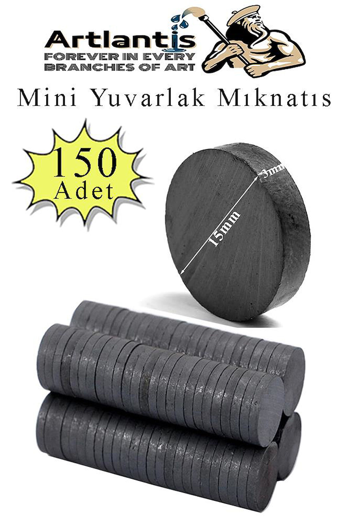 Yuvarlak Mıknatıs Mini 150 Adet 15x3 mm Mini Mıknatıs Seramik Kömür Mıknatıs Nişan Düğün Sünnet Çok Amaçlı Süsleme Mıknatıs