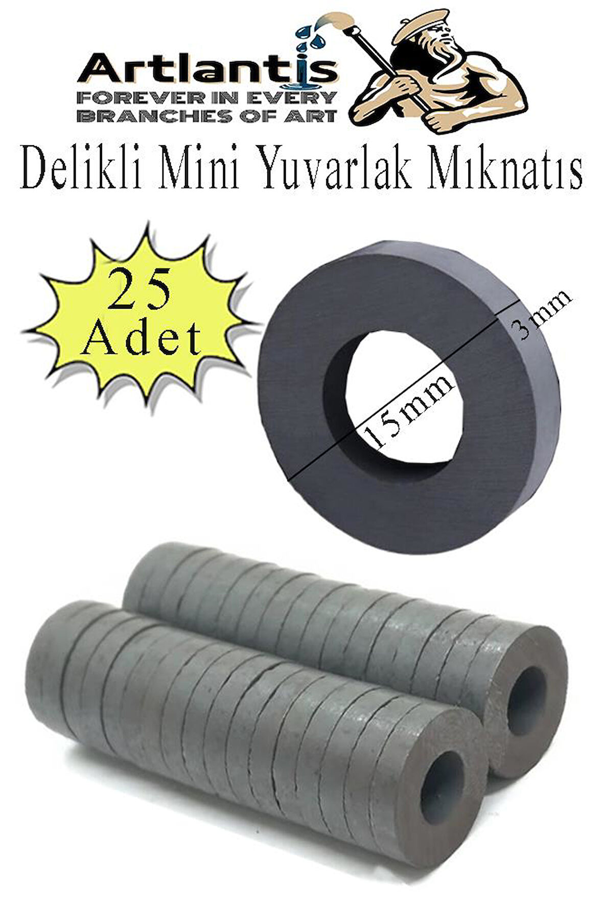 Yuvarlak Delikli Mıknatıs Mini 25 Adet 15x3 mm Mini Mıknatıs Seramik Kömür Mıknatıs Nişan Düğün Sünnet Çok Amaçlı Süsleme Mıknatıs