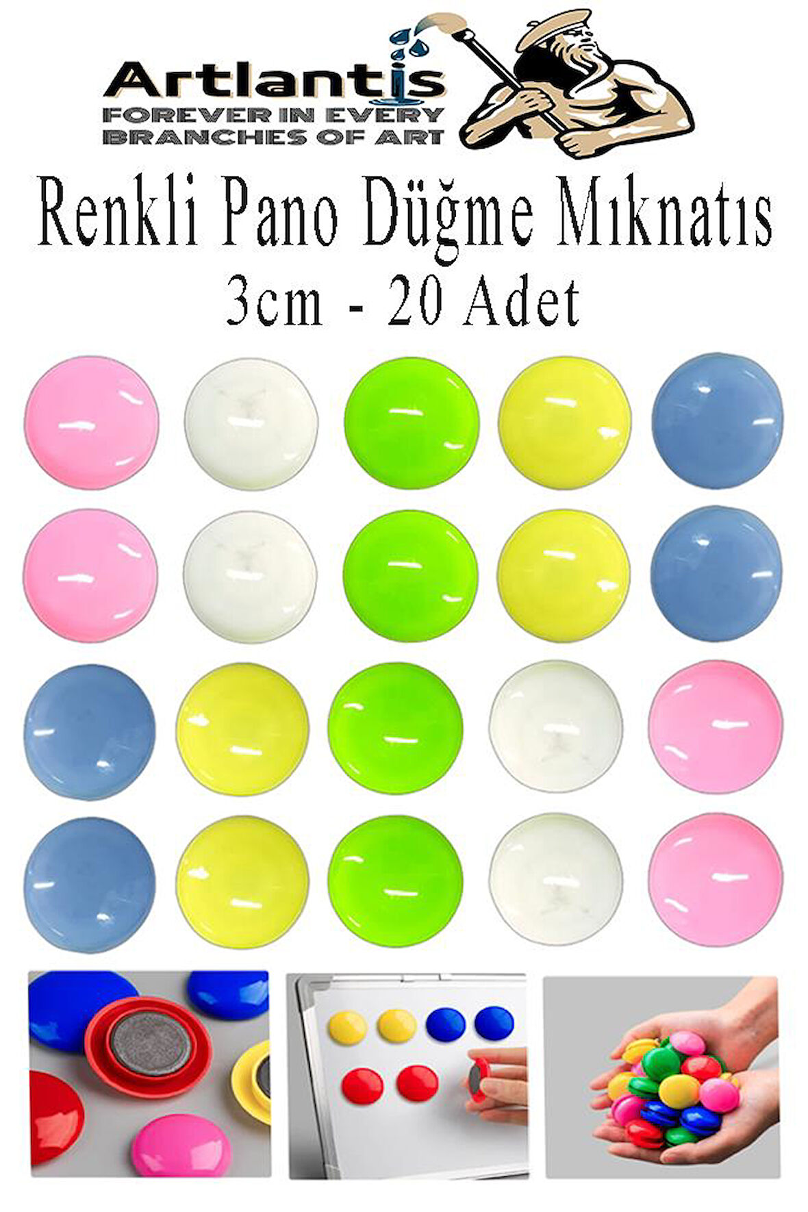 Renkli Pano Düğme Mıknatısı 20 li 1 Paket Manyetik Yuvarlak Mıknatıs Buzdolabı Renkli Plastik Kaplı Dekarasyon Hobi Etkinlik