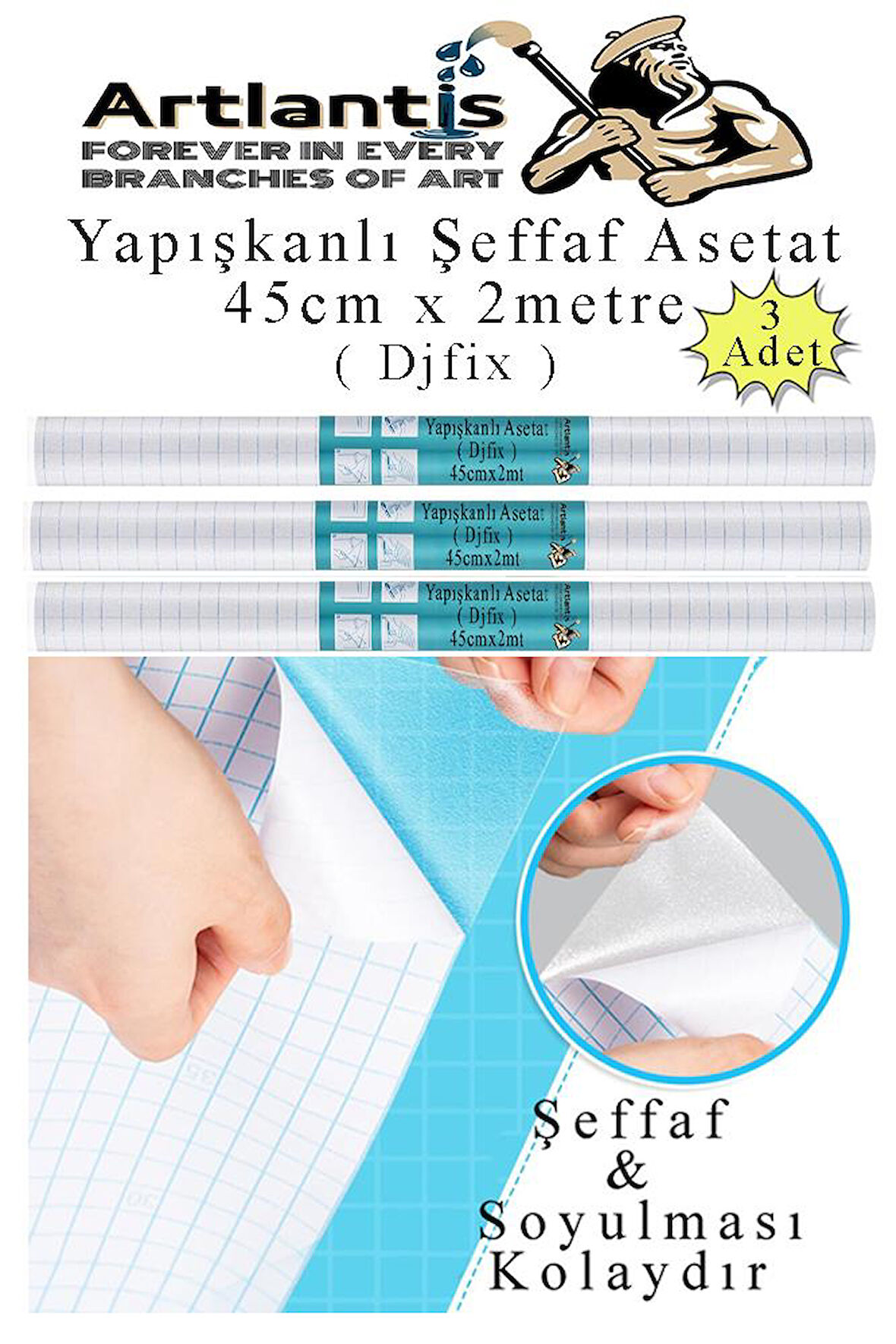 Yapışkanlı Şeffaf Asetat 3 Adet 45cm x 2 metre Djfix Kendinden Yapışkanlı Şeffaf Rulo Asetat Transparan Soğuk Laminasyon