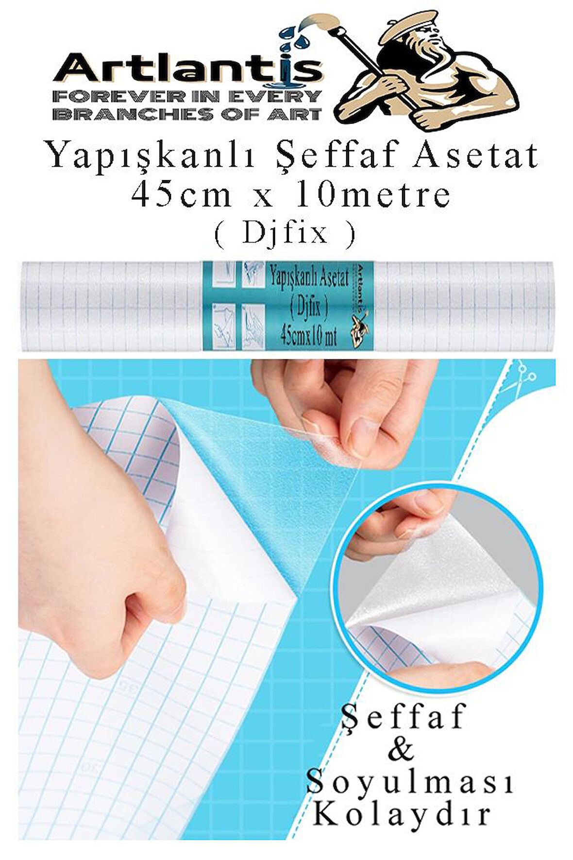 Yapışkanlı Şeffaf Asetat 1 Adet 45cm x 10 metre Djfix Kendinden Yapışkanlı Şeffaf Rulo Asetat Transparan Soğuk Laminasyon