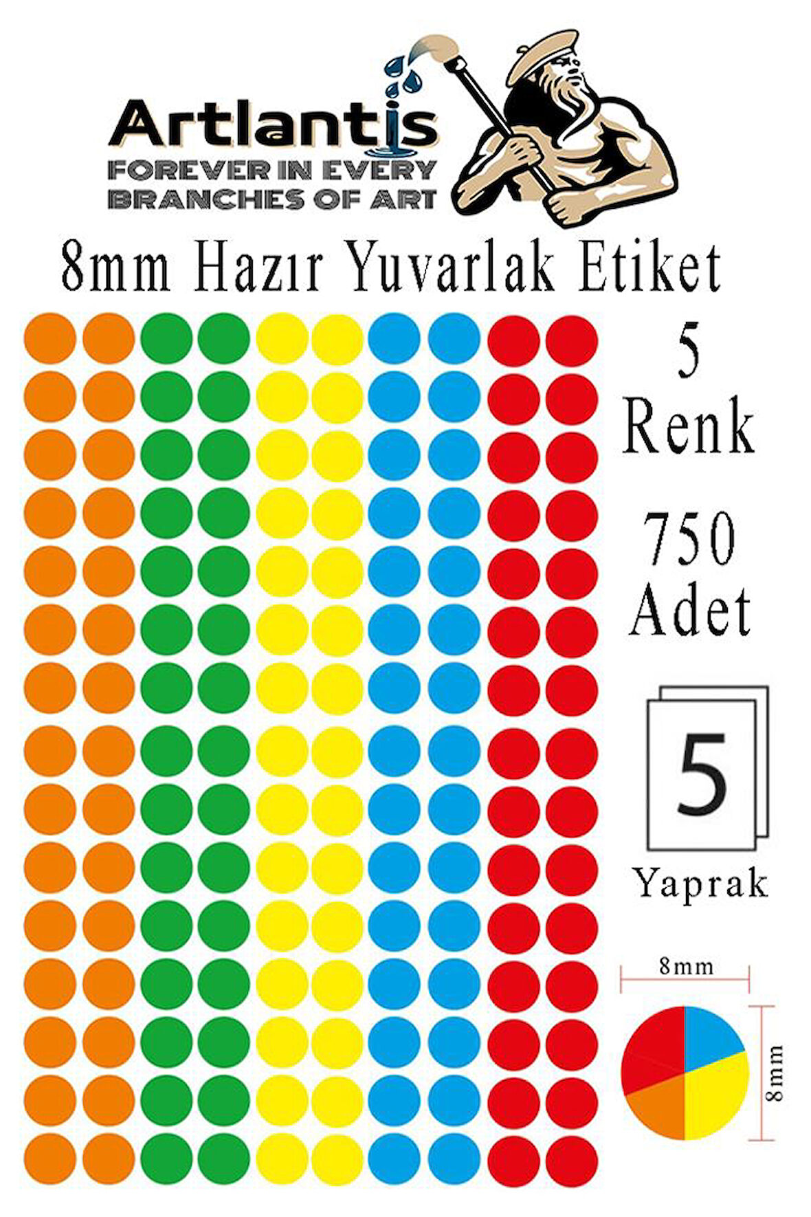 8 mm Renkli Hazır Yuvarlak Etiket 750 li 1 Paket Mix Color Ofis Etiketleri 127 Kendinden Yapışkanlı Nokta Etiket