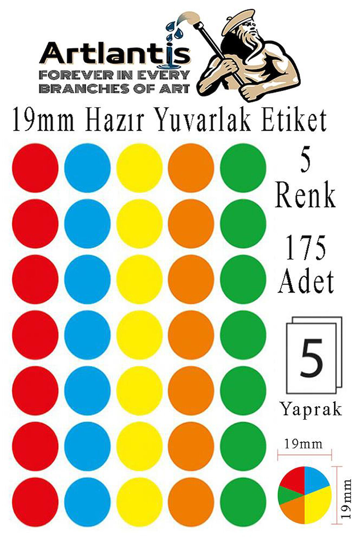 19 mm Renkli Hazır Yuvarlak Etiket 175 li 1 Paket Mix Color Ofis Etiketleri Kendinden Yapışkanlı Nokta Etiket