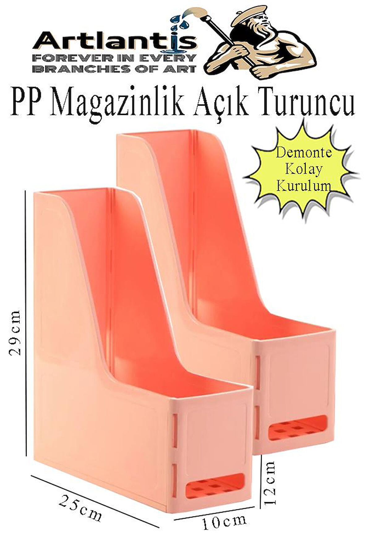 Açık Turuncu Magazinlik Demonte Plastik 2 Adet Plastik Kutu Klasörü Magazinlik A4 Dosya ve Masa Düzenleyici Sınıf Ev Ofis