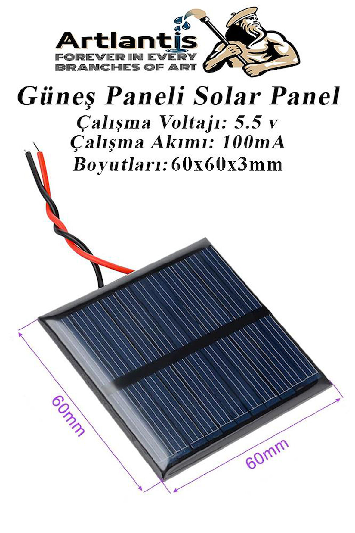 Güneş Paneli Solar Panel 6x6 cm 5.5 volt 100 mA 1 Adet Güneş Enerjisi Okul Sınıf Deney Çalışmaları 60x60 mm