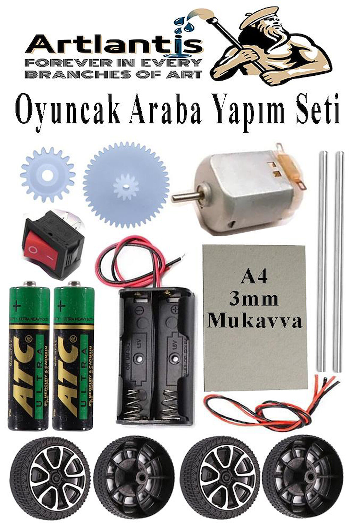 Oyuncak Araba Yapım Seti 1 Paket Plastik Tekerlek Deney İçin 2 Adet Metal Şaft Proje Deney Seti Dc Motor Çark Dişli Okul