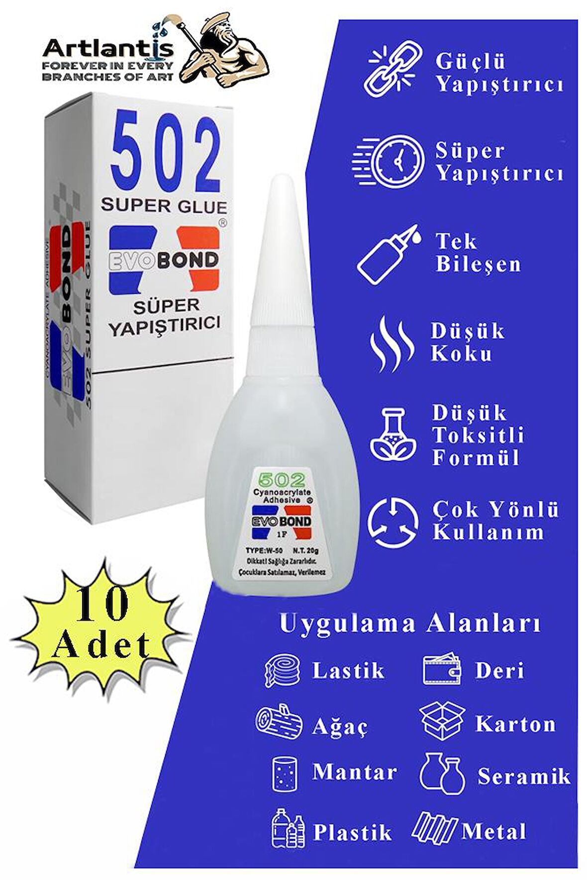 502 Japon Yapıştırıcı 10 Adet 20 gr Hızlı Yapıştırıcı Evobond 502 Süper Yapıştırrıcı Orjinal Seramik Plastik Metal