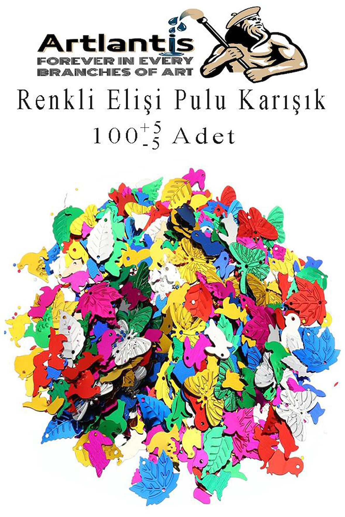 Elişi Pulu Karışık Şekilli 100 lü 1 Paket Renkli Şekilli Pul Yanardöner Payet Pırıltılı Süs Okul Öncesi Kreş Ana Sınıfı
