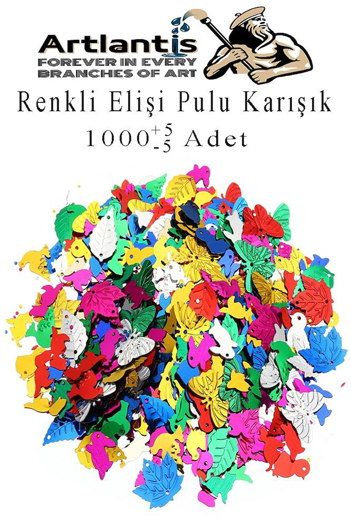 Elişi Pulu Karışık Şekilli 1000 li 1 Paket Renkli Şekilli Pul Yanardöner Payet Pırıltılı Süs Okul Öncesi Kreş Ana Sınıfı