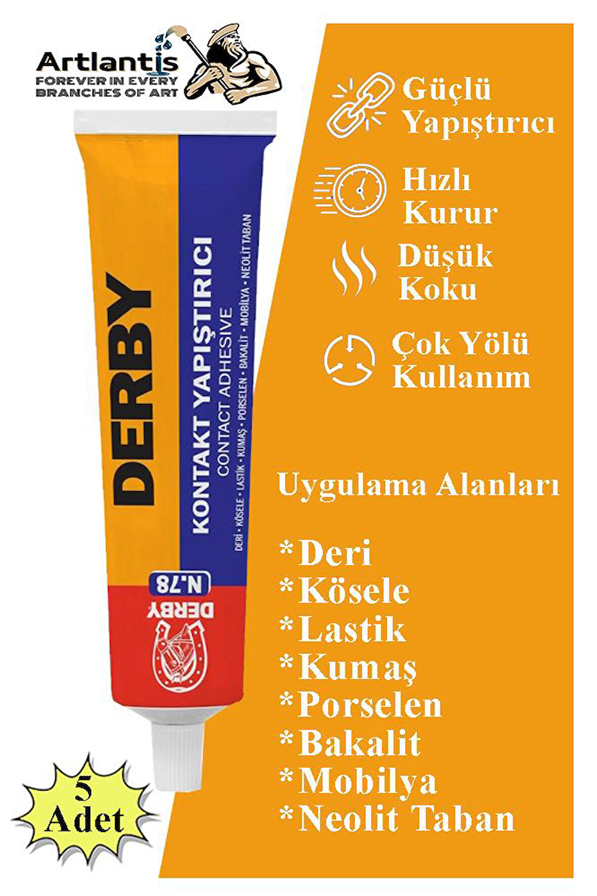 Derby Yapıştırıcı 40 gr Tüp 5 Adet Kontakt Sıvı Yapıştırıcı Deri Kösele Lastik Kumaş Porselen Mobilya Yapıştırıcı