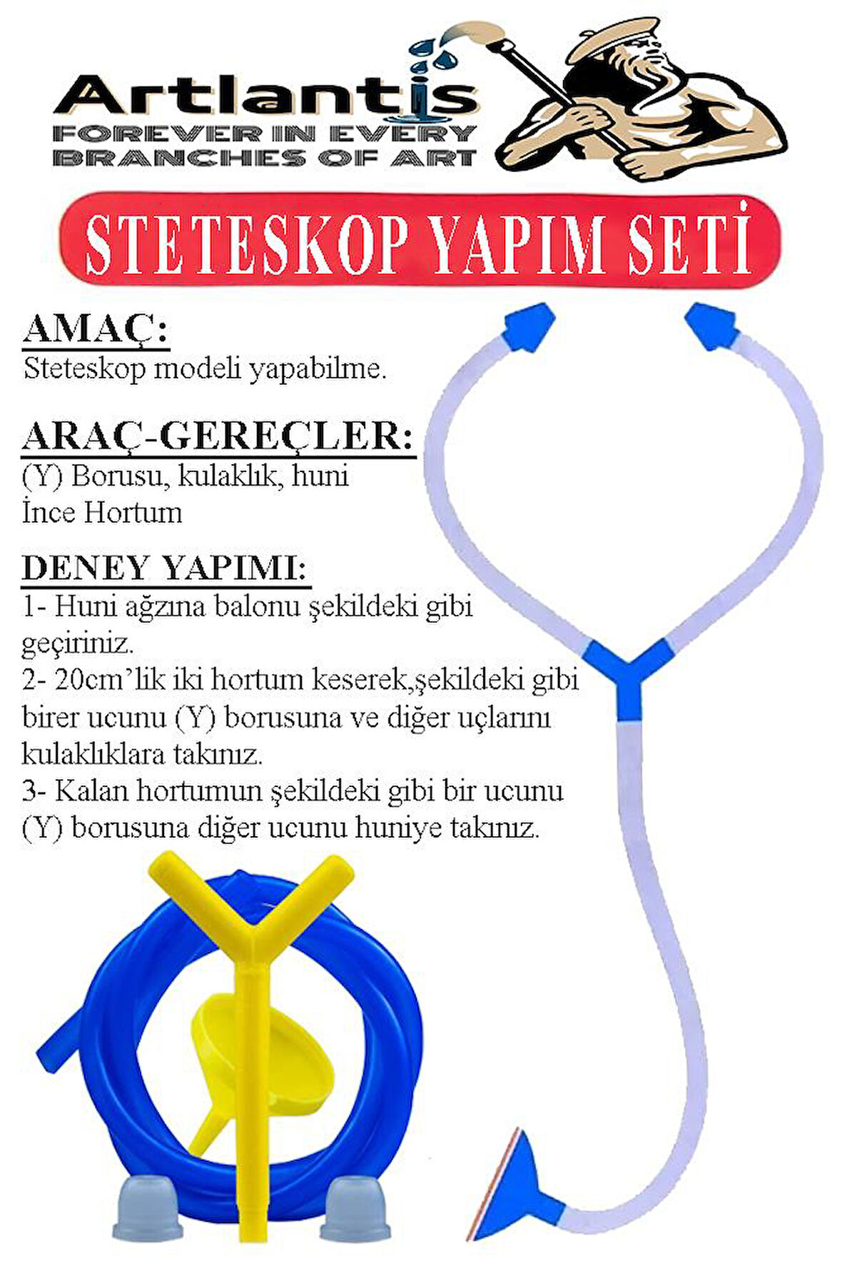Steteskop Yapım Seti 1 Paket Basit Steteskop Modeli Steleskop Deney Seti Proje Tasarım Eğitici Okul Seti