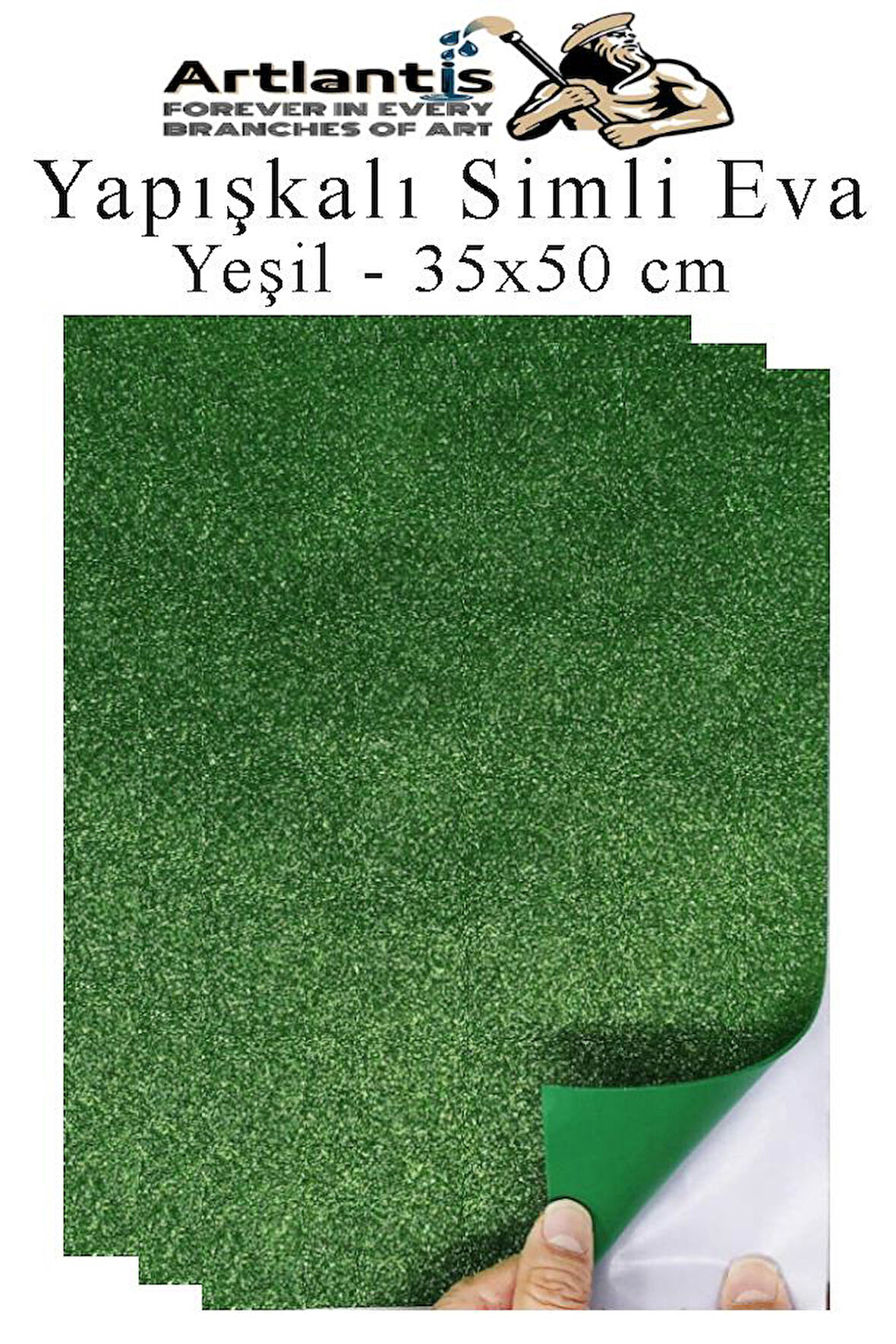 Yeşil Yapışkanlı Simli Eva 35x50 cm 3 Adet Simli Yapışkanlı Eva Süngeri Okul Kreş Anasınıfı Elişi Etkinlikleri Hobi