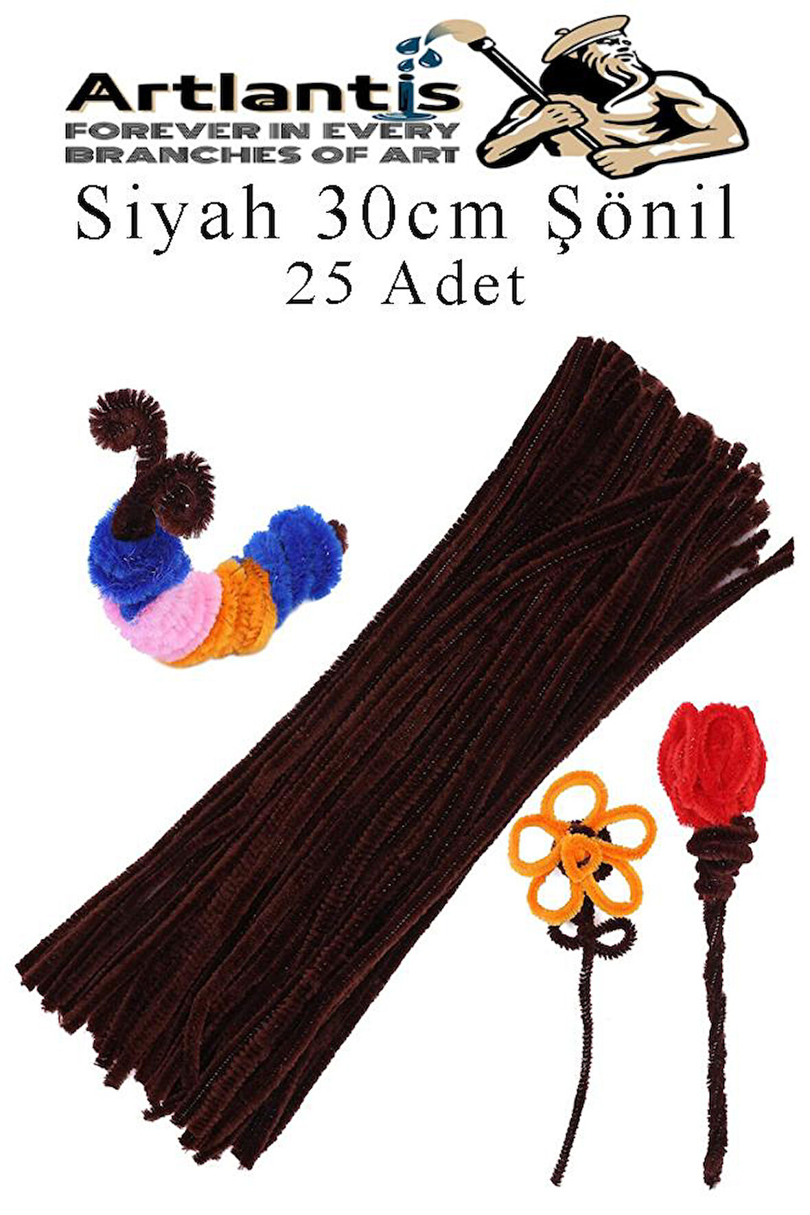Şönil 30 cm 25 li 1 Paket Renkli Tüylü Tel Okul Öncesi Anasınıfı Kreş Hobi Eğitici Şönil Pipo Temizleyici Tüylü Tel
