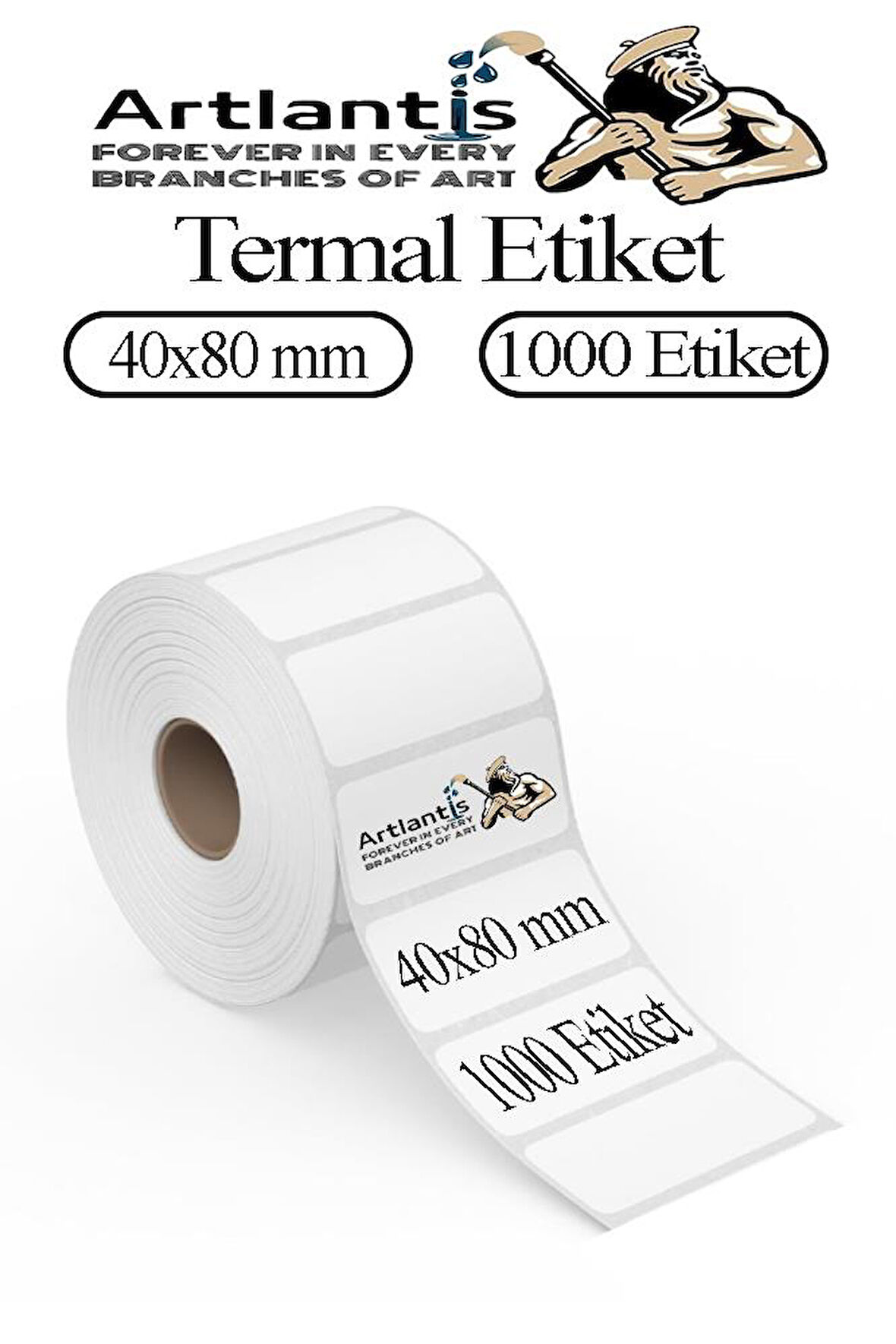 40x80 mm Barkod Etiketi Yapışkanlı 1 Adet Rulo Etiket Termal Barkot Terazi Etiketi 1000 li Barkod Yazıcılarına Uyumludur