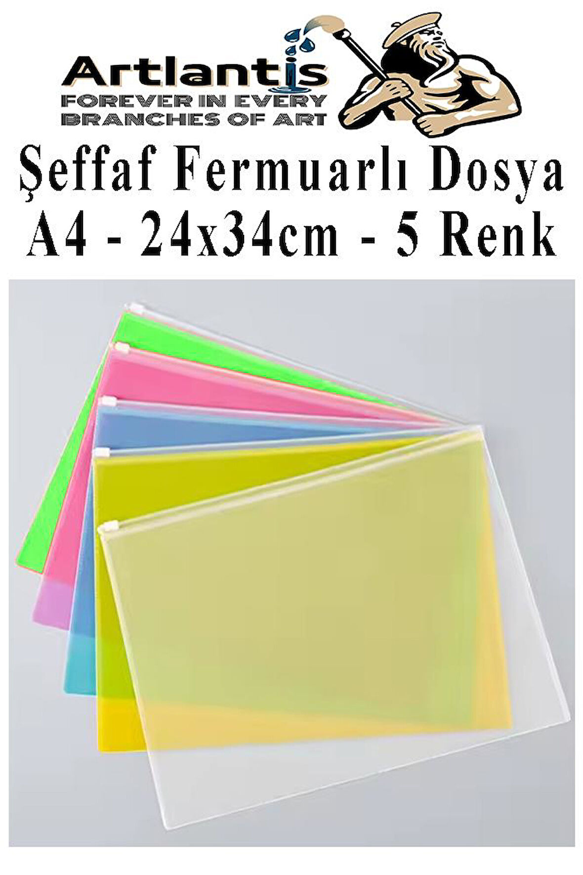 A4 Şeffaf Fermuarlı Dosya 5 Renk 1 Paket PvC Fermuarlı Evrak Dosyası 24x34cm Çıtçıtlı Belge Evrak Dosyası Ofis Büro Okul