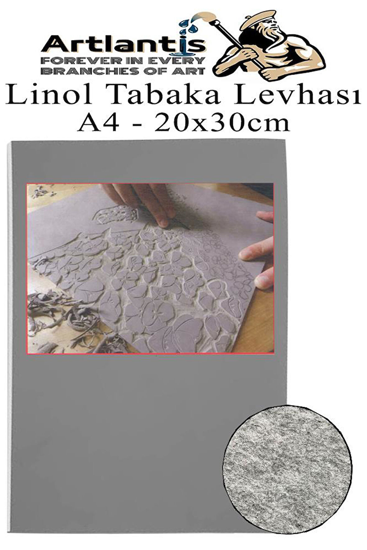 Linol Tabaka Levhası A4 20X30 cm 2mm Gri 1 Adet Linolyum Tabaka Gri Linol Muşamba Baslı Levha