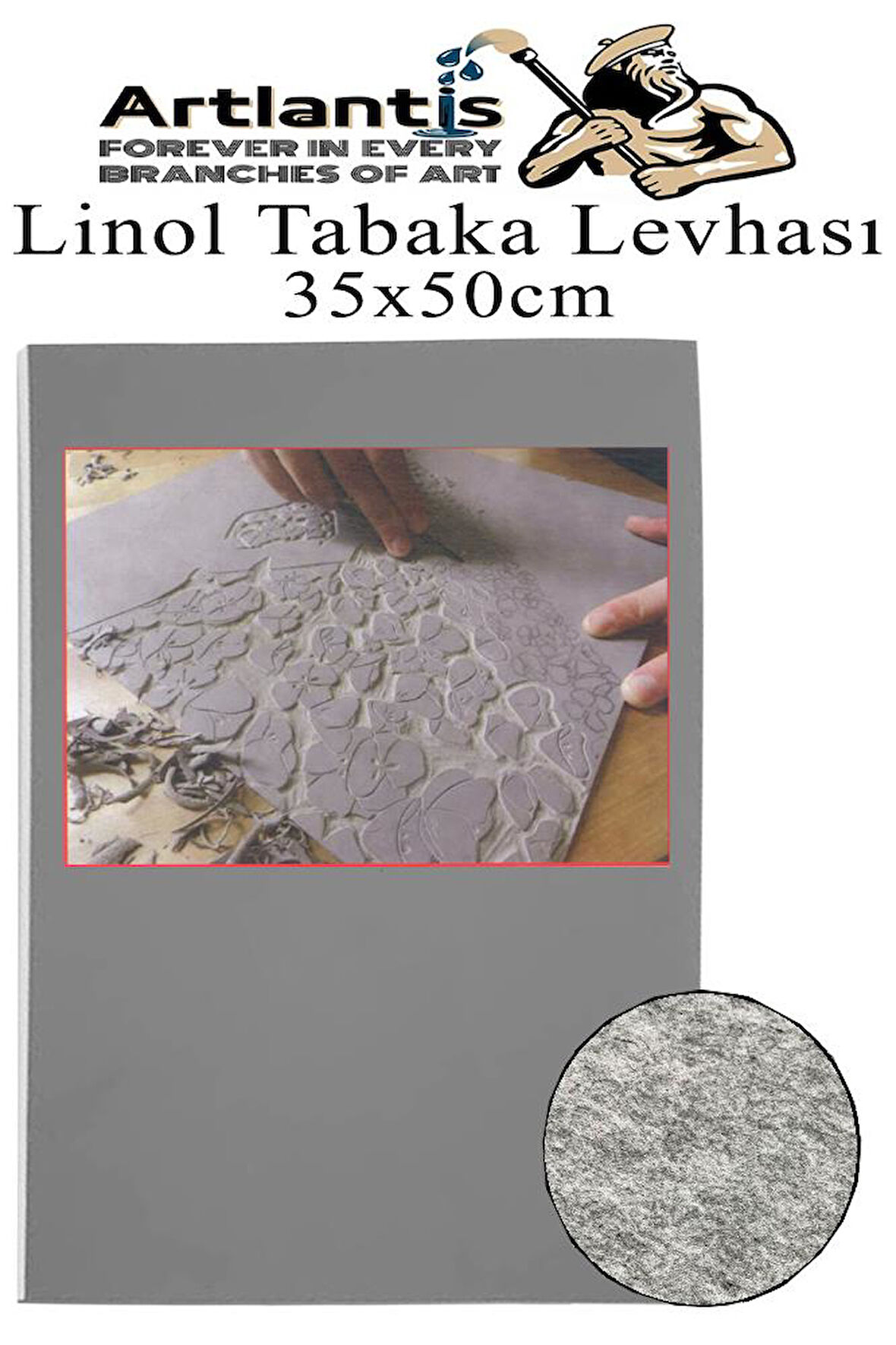 Linol Tabaka Levhası 35x50 cm 2mm Gri 1 Adet Linolyum Tabaka Gri Linol Muşamba Baslı Levha