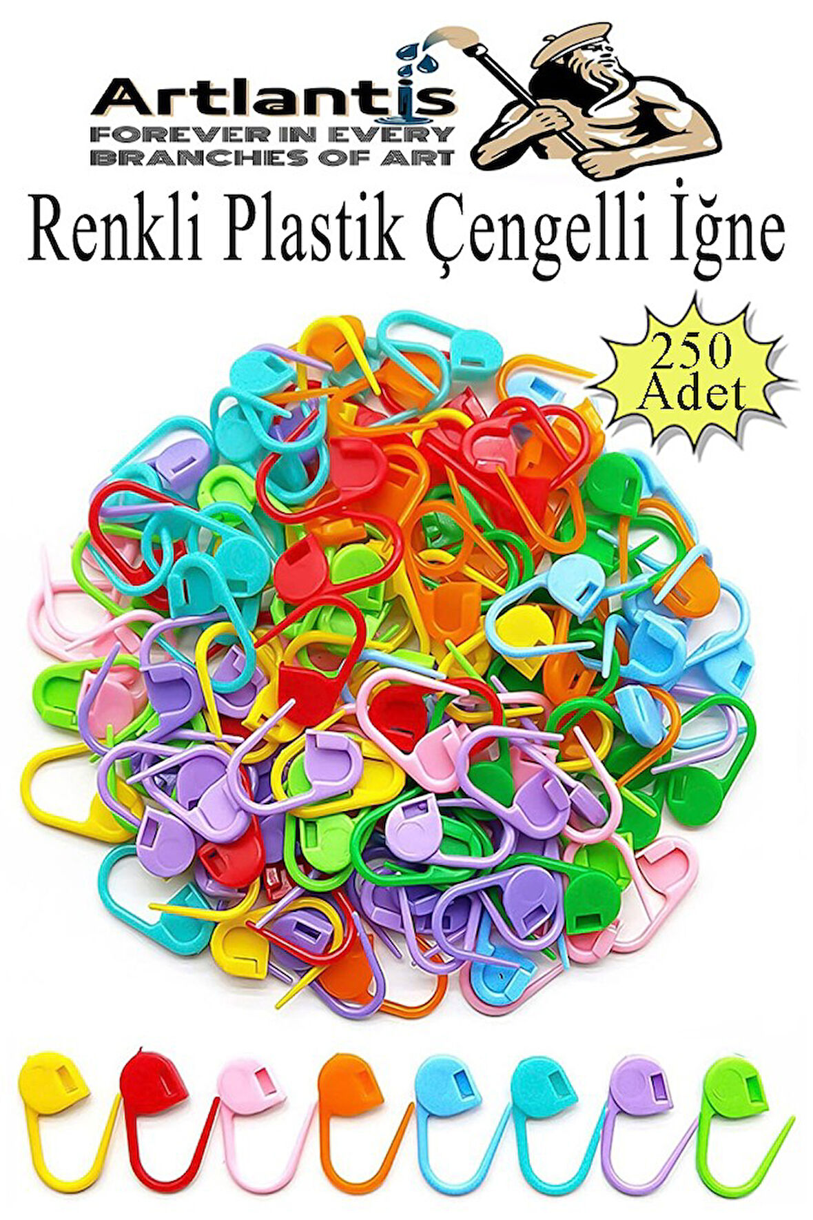 Plastik Çengelli İğne 250 li 1 Paket Örgü Ayracı Renkli Oval Çengelli İğne Klips İlmek Sabitleyici Belirleyici İp Tutucu