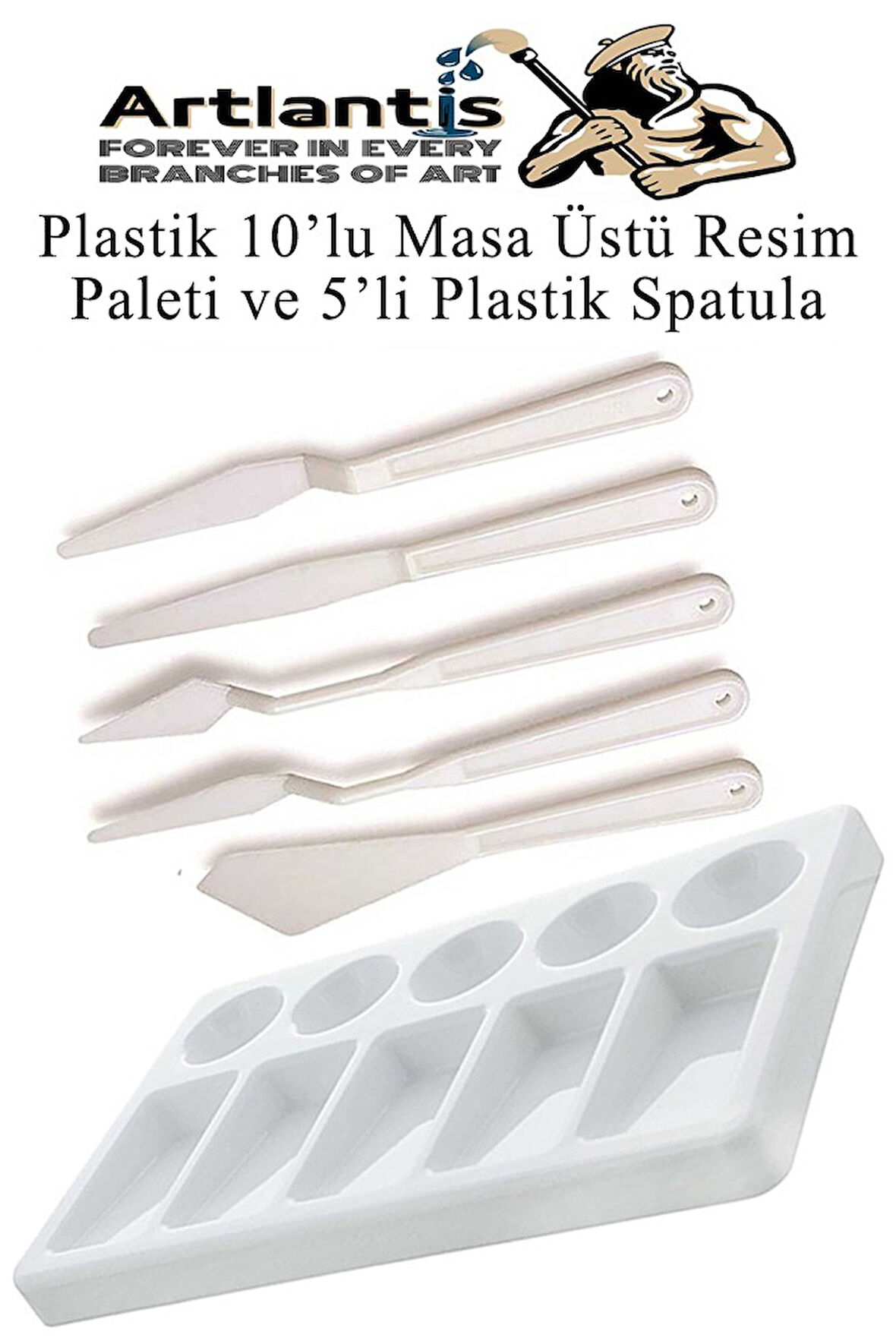 Plastik Masa Üstü 10 Hazneli Resim Paleti 5 li Plastik Spatula 1 Paket Ressam Paketi Sanatsal Esnek Plastik Palet Bıçağı