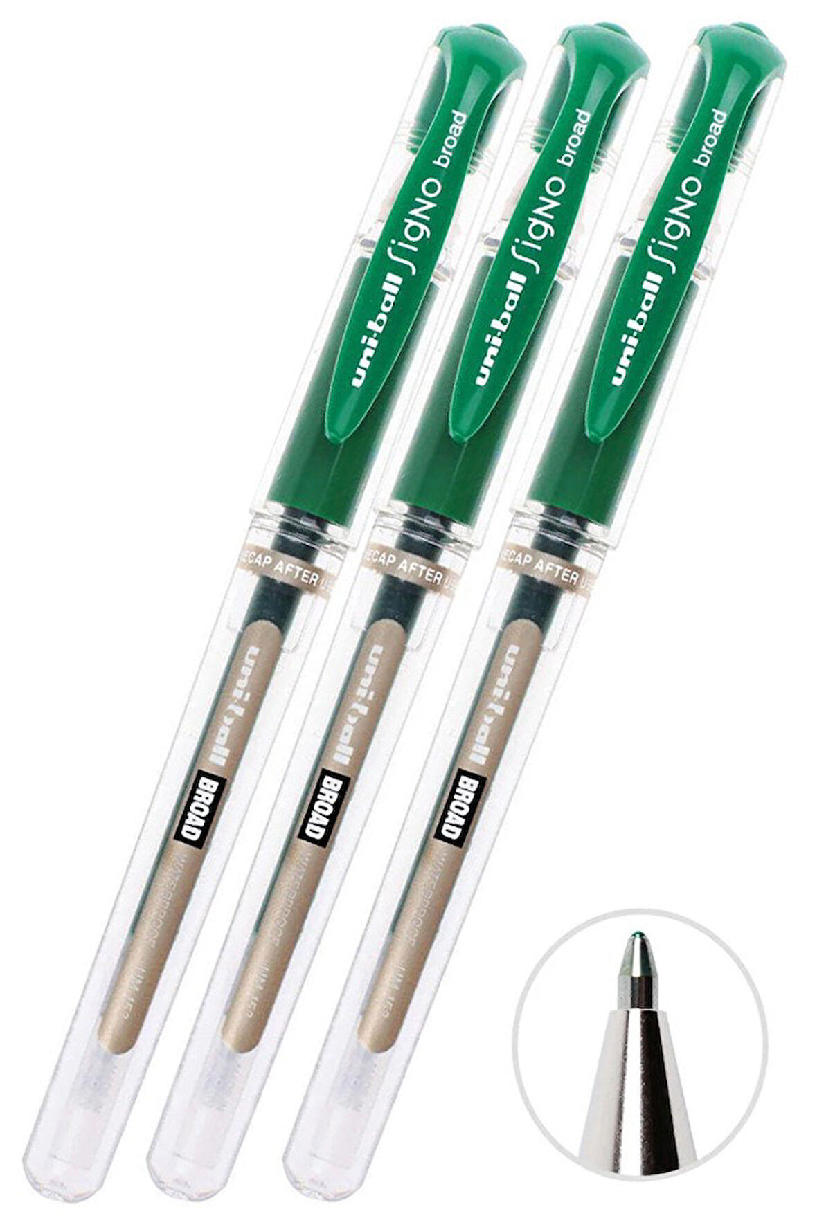 Yeşil İmza Kalemi 3 Adet Uniball Signo Broad1.0 mm Roller Pilot Kalem Um-153 Roller Uçlu Likit Mürekkepli Pilot Kalem