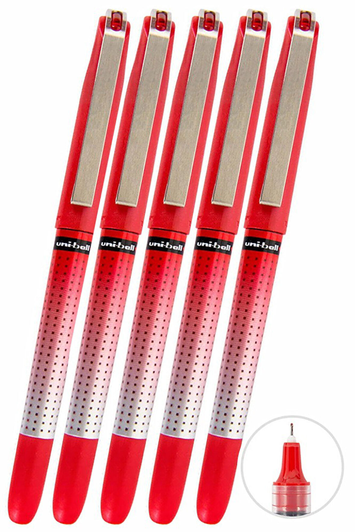 Kırmızı Pilot Kalem 5 Adet Uniball Eye Needle 0.5 mm İğne Uçlu Pilot Kalem Ub-185 S İğne Uçlu Likit Mürekkepli Jel Kalem