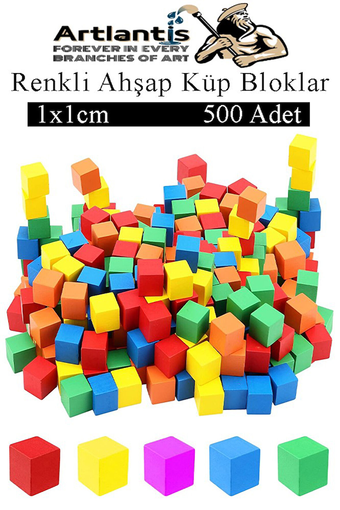 Renkli Ahşap Küp Bloklar 1x1x1cm 500 Adet Ahşap Renkli Kare Blok Eğitici Geliştirici Oyuncak Küp Matematik Birim Küpleri