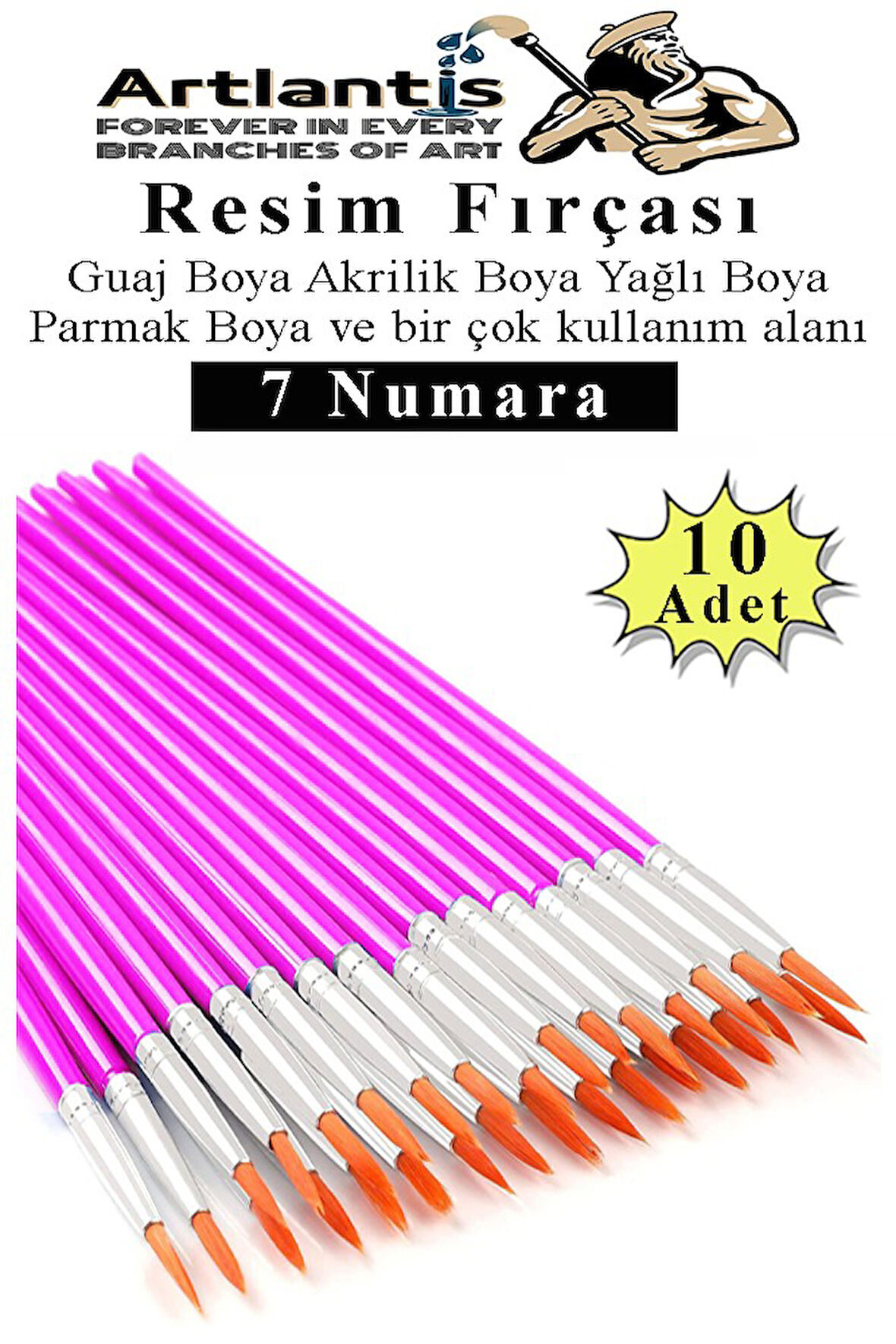 Resim Fırçası 7 Numara 10 Adet Yuvarlak Uçlu Sentetik Resim Fırça Ekonomik Suluboya Akrilik Boya Guaj Boya Yağlı Boya