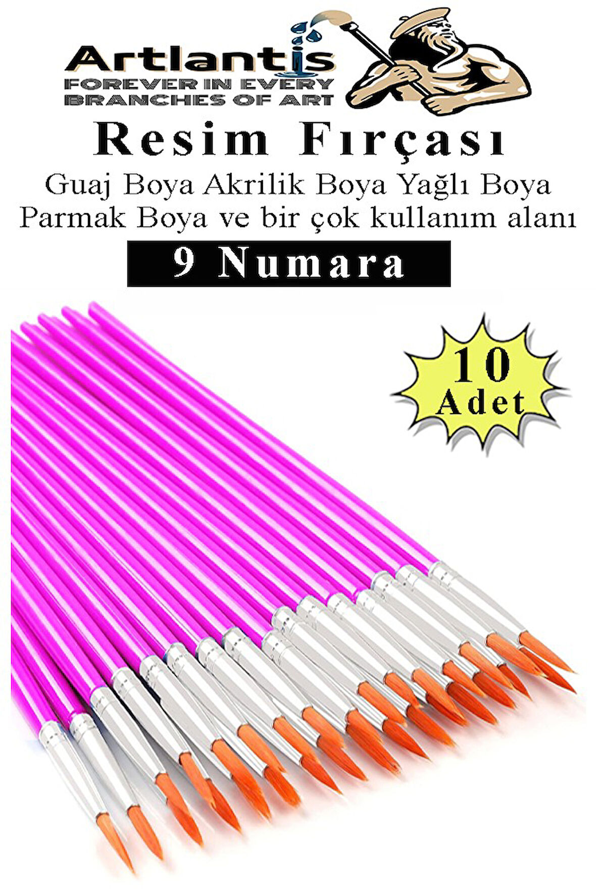 Resim Fırçası 9 Numara 10 Adet Yuvarlak Uçlu Sentetik Resim Fırça Ekonomik Suluboya Akrilik Boya Guaj Boya Yağlı Boya