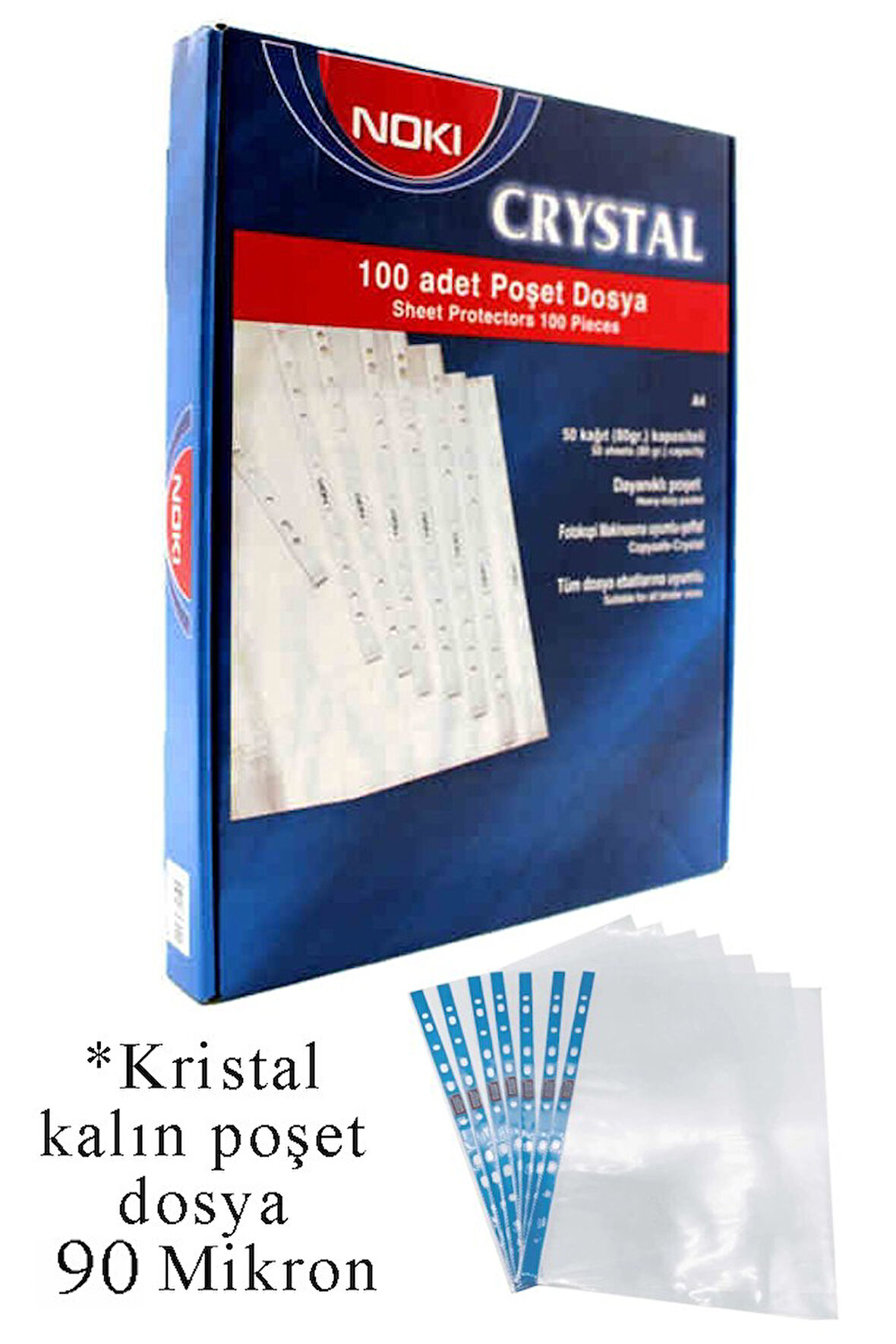 Poşet Dosya A4 Kristal 100 Adet 1 Paket Noki 4830 Cr Kalın Poşet Dosya Föy Mavi Şeritli 90 Mikron Şeffaf Belge Arşivleme