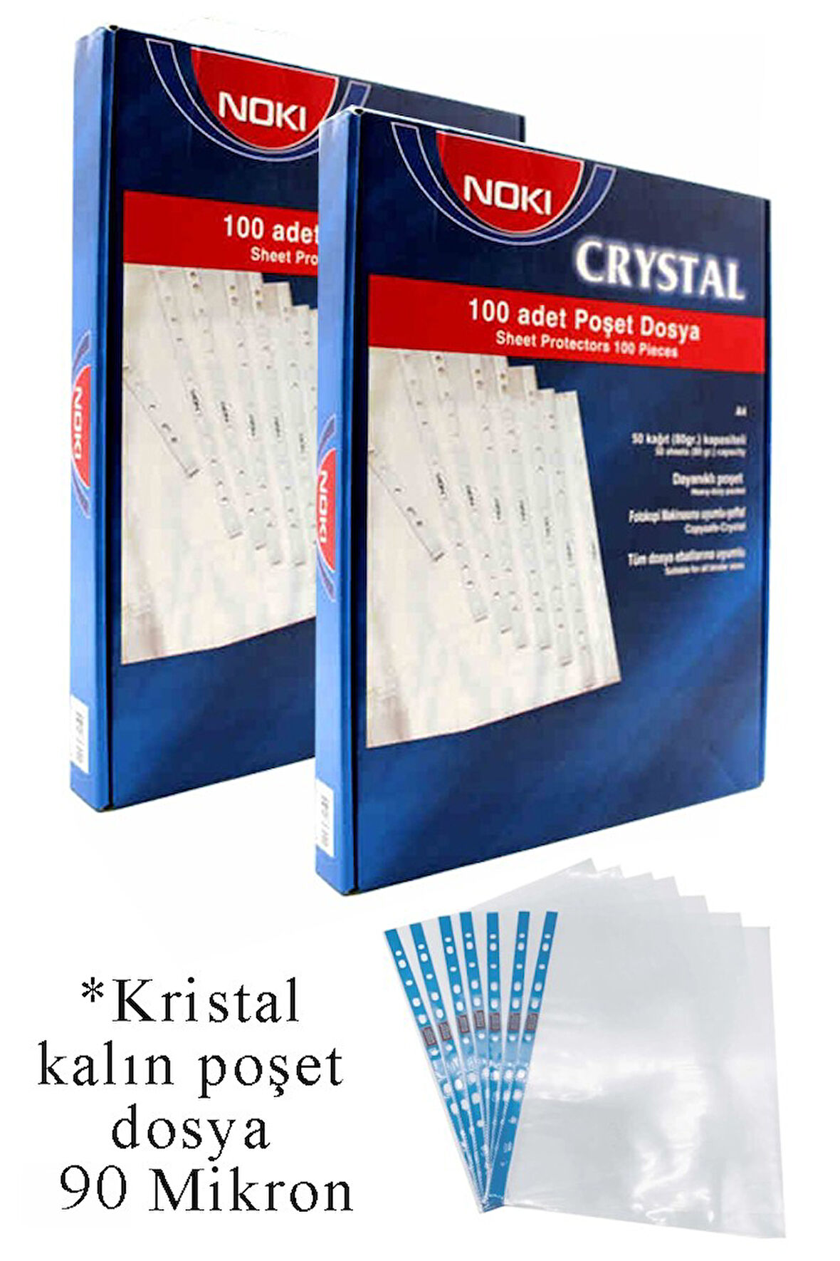 Poşet Dosya A4 Kristal 100 lü 2 Paket Noki 4830 Cr Kalın Poşet Dosya Föy Mavi Şeritli 90 Mikron Şeffaf Belge Arşivleme
