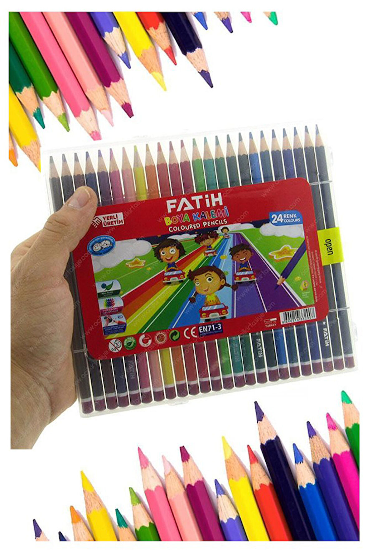 24 lü Kuru Boya Kalemi Plastik Kutulu 1 Paket 24 Renk Altıgen Tutum Silinebilir Kuruboya Tam Boy Renkli Kalem